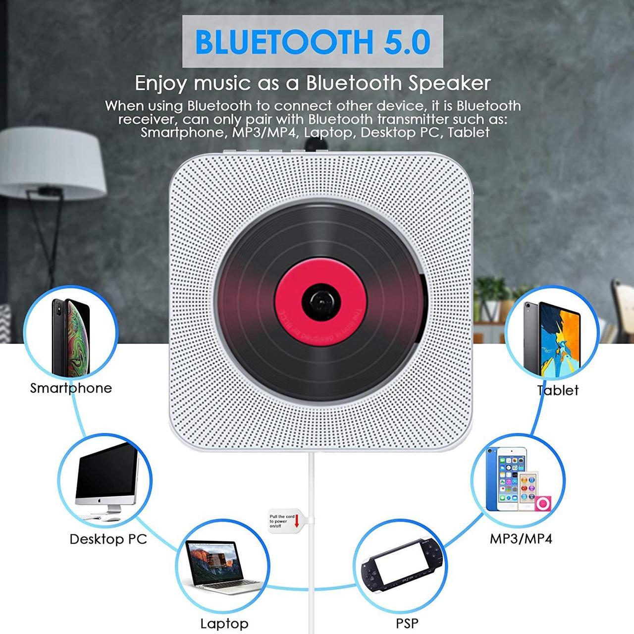Alt view image 6 of 7 - Wall Mounted CD Player Bluetooth Stereo HiFi Speaker DVD Player CD Boombox  FM Radio with LCD Display Alarm Clock Wireless Remote Control Support 1080P HDMI Video to TV