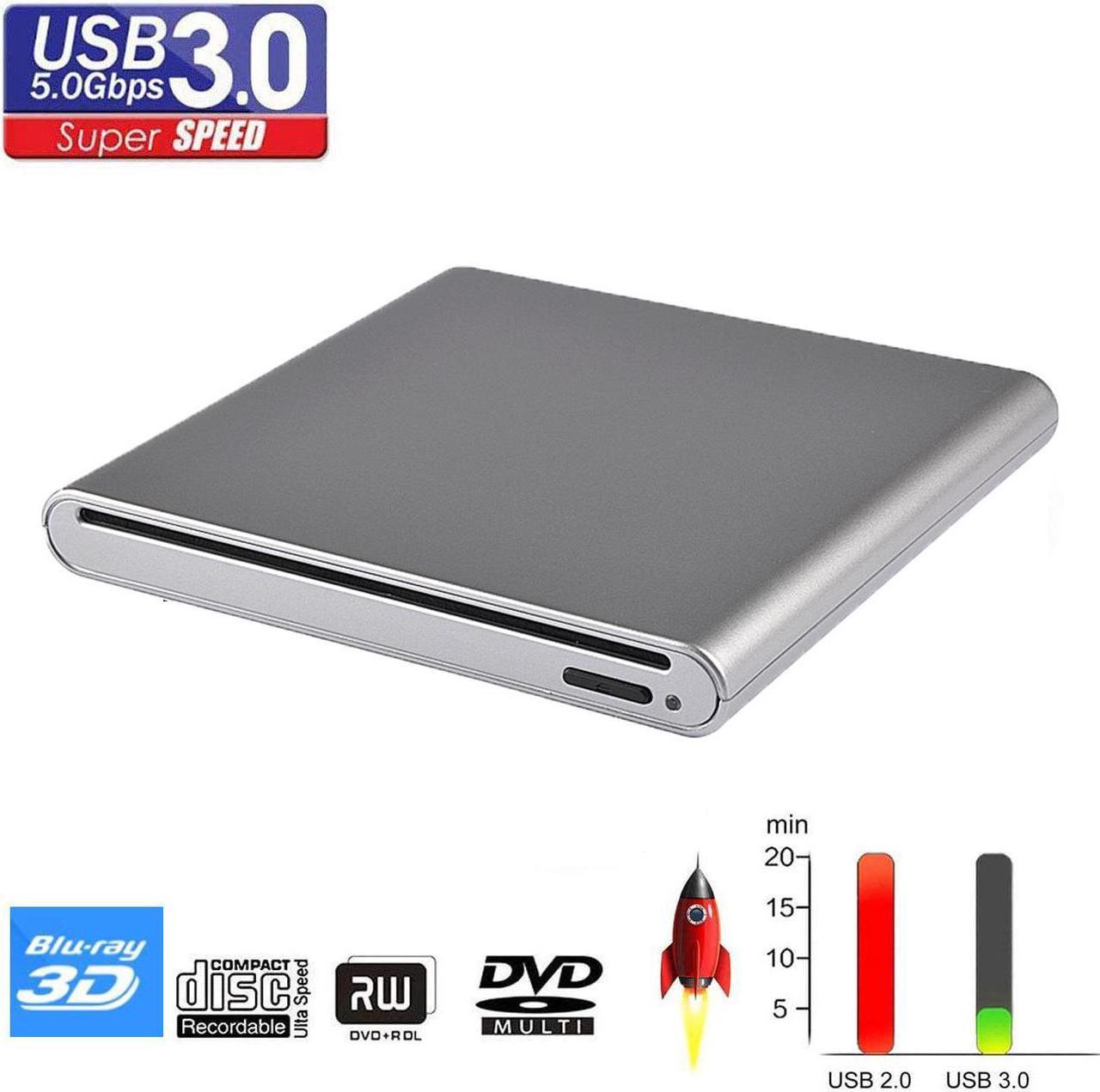 External 3D Blu-Ray Burner DVD Writer Drive USB 3.0 Blu-ray Drive Player CD DVD Recorder Reader for Windows XP/7/8/10, Mac OS