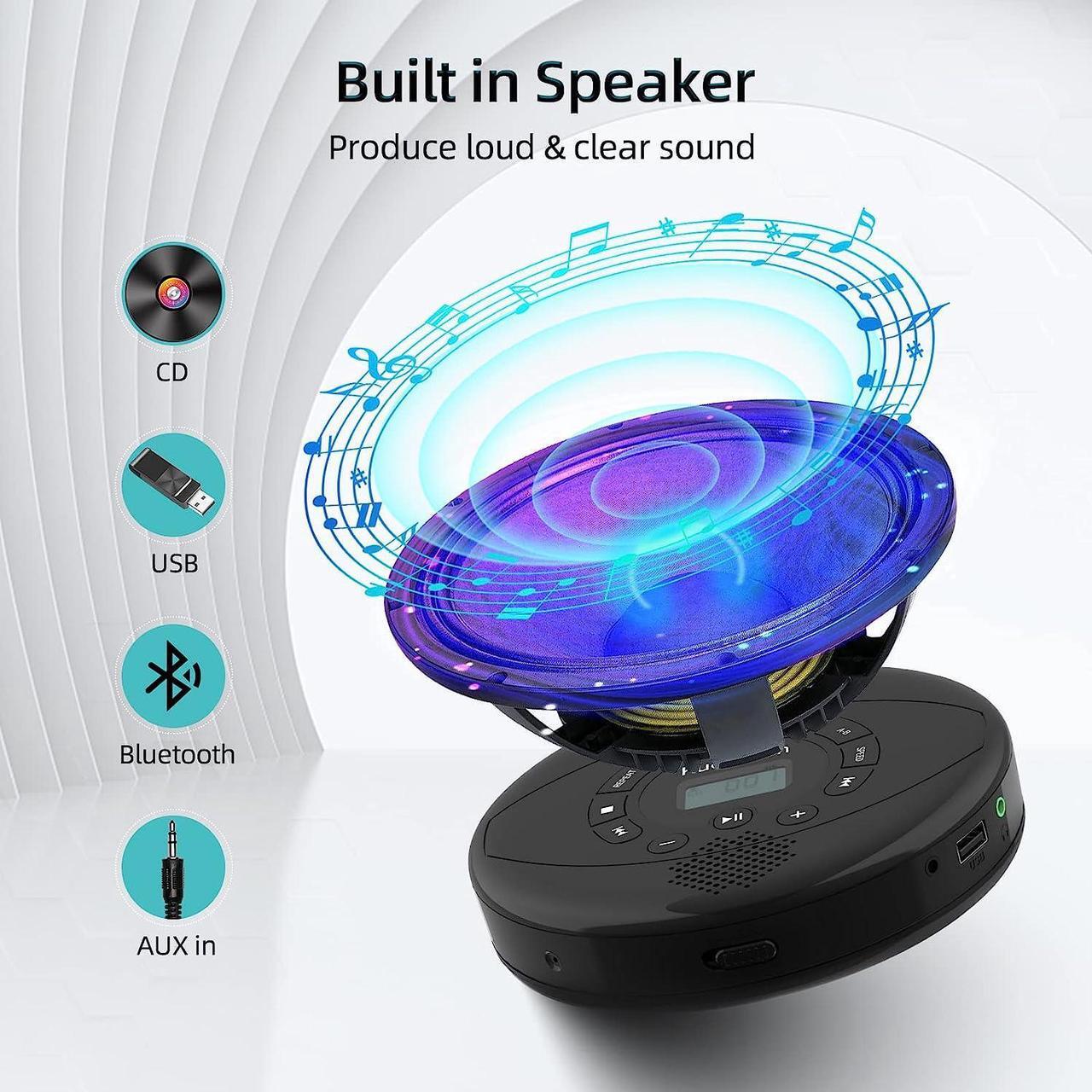 Alt view image 4 of 7 - Portable CD Player Bluetooth CD Walkman Built in Speakers Rechargeable CD Player with USB/AUX/Headphone Port