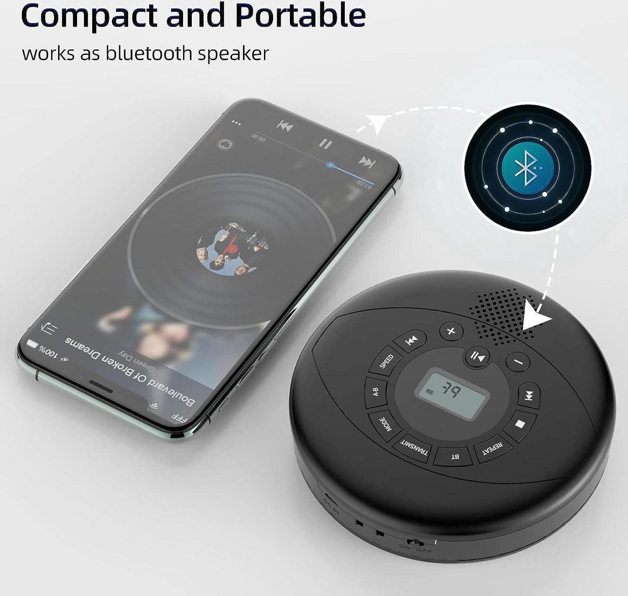Alt view image 3 of 7 - Portable CD Player Bluetooth CD Walkman Built in Speakers Rechargeable CD Player with USB/AUX/Headphone Port