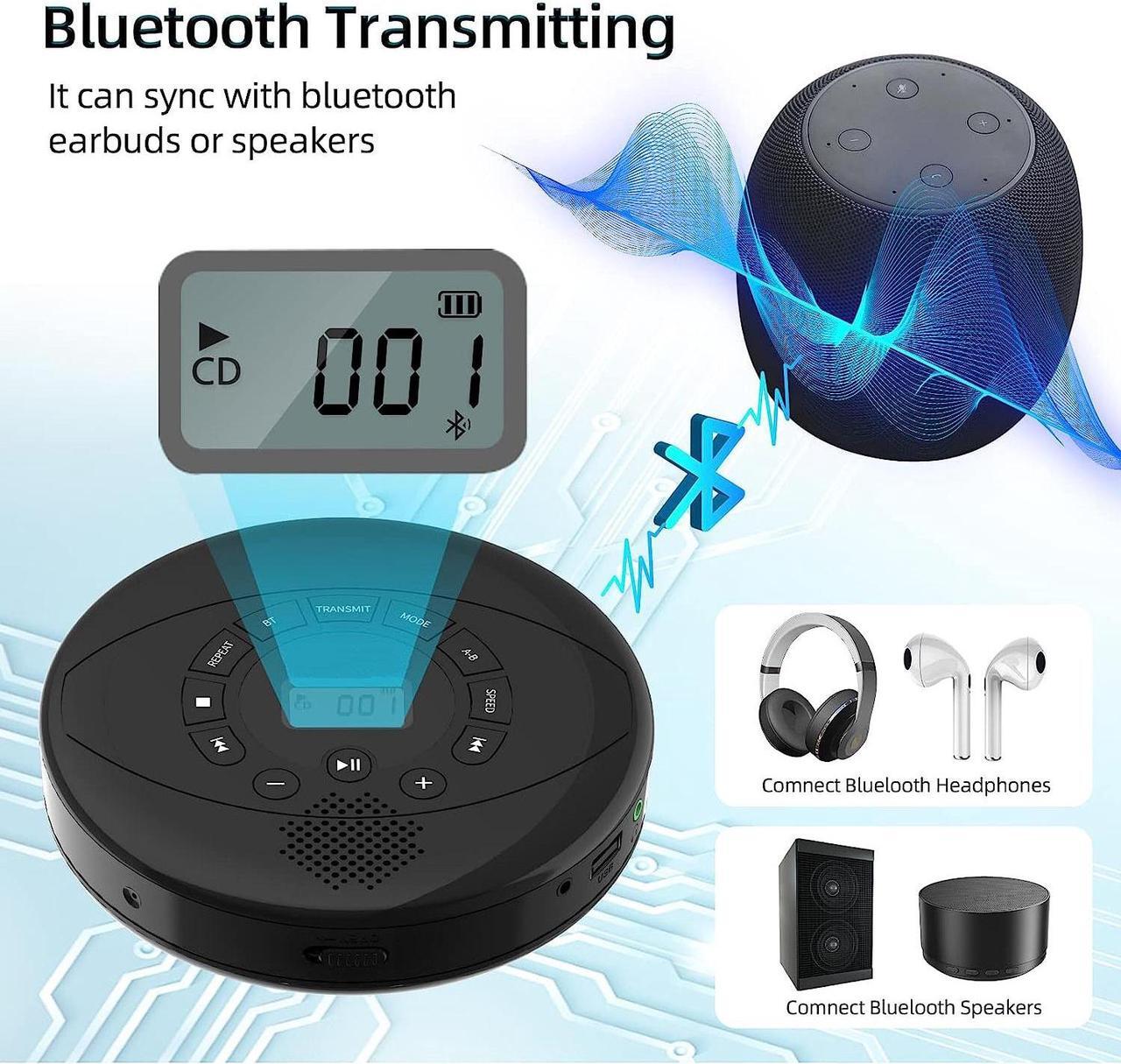 Alt view image 5 of 7 - Portable CD Player Bluetooth CD Walkman Built in Speakers Rechargeable CD Player with USB/AUX/Headphone Port