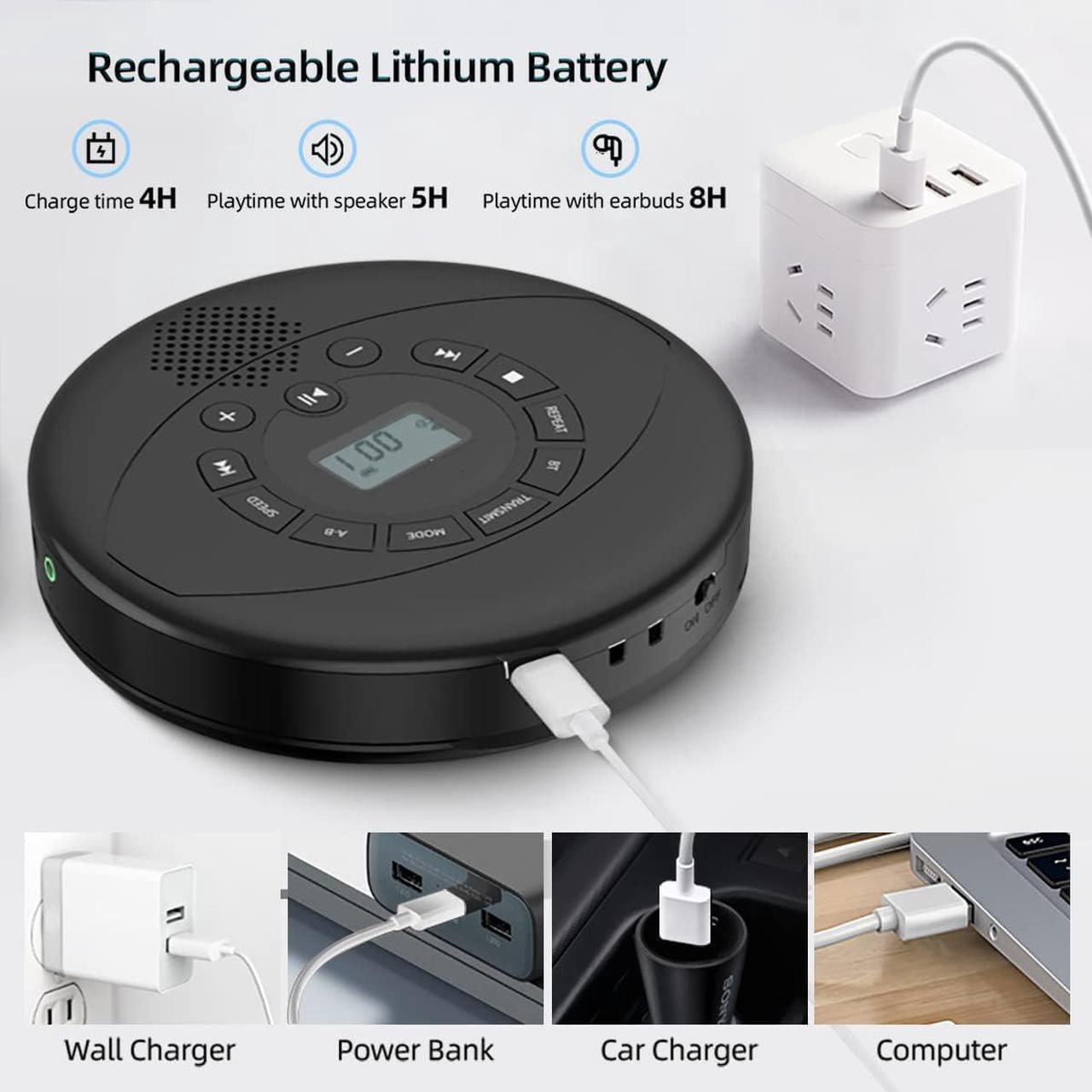 Alt view image 2 of 7 - Portable CD Player Bluetooth CD Walkman Built in Speakers Rechargeable CD Player with USB/AUX/Headphone Port