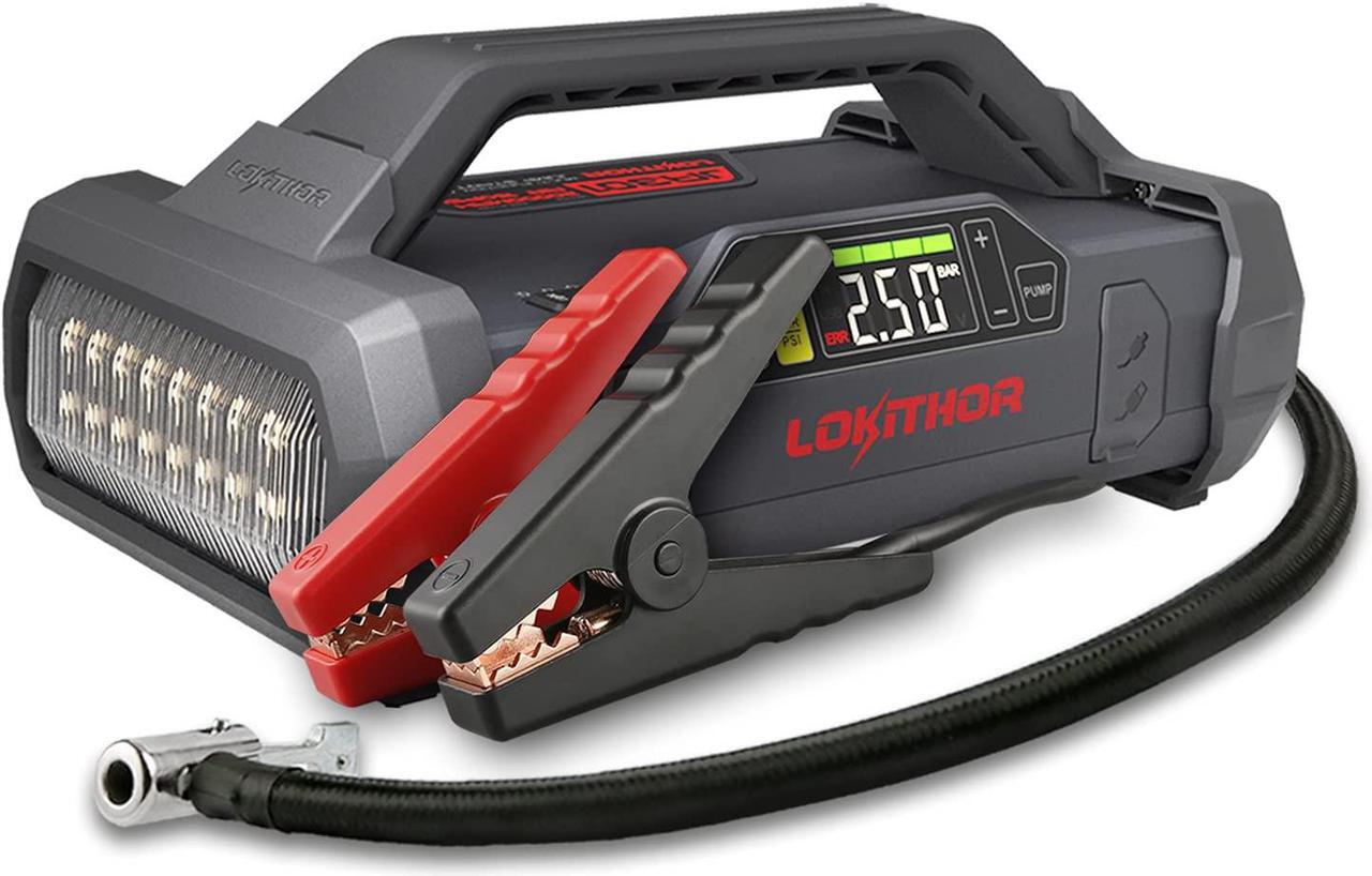 Main image of Lokithor Jump Starter with Air Compressor, 2000Amp 20000mAh 12V Car Battery Booster Pack for Up to 8L Gas or 6L Diesel Engines, 150 PSI Tire Inflator with Digital Screen, 36 Months Ultra-Long Standby
