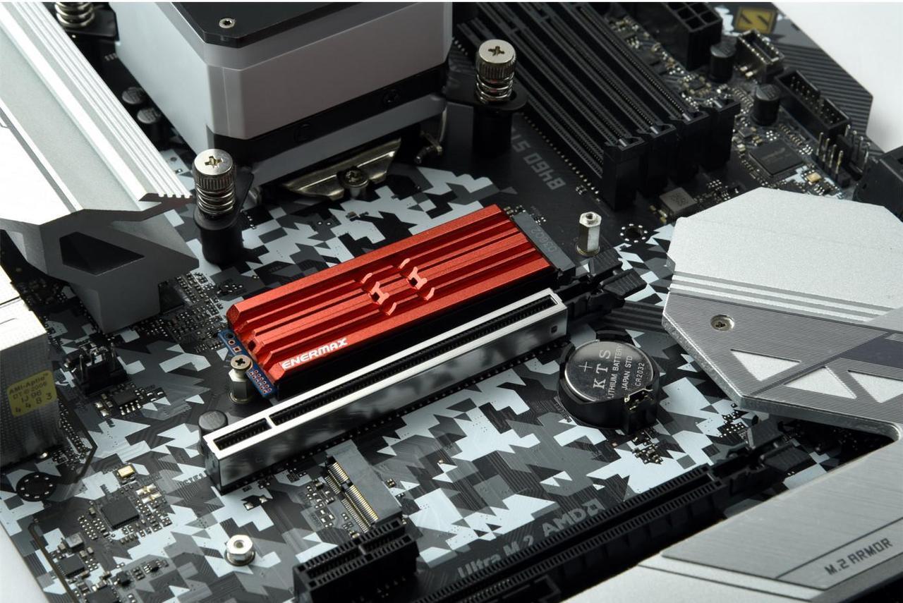 Alt view image 5 of 8 - Enermax M.2 2280 NVMe SSD Heatsink, Double-Sided Heat Sink, with Thermal Silicone Pad for PC / PS5 Cooling - Red