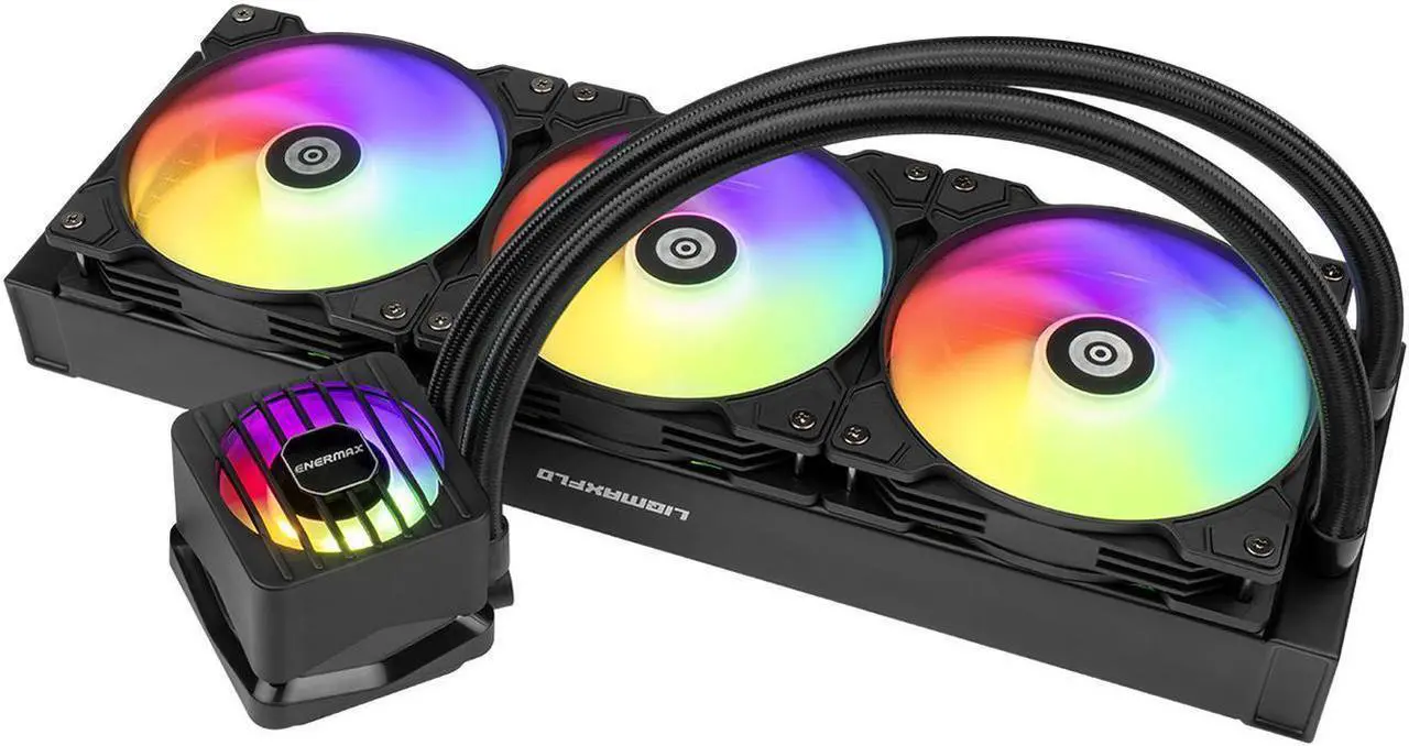 Alt view image 2 of 3 - ENERMAX LIQMAXFLO 360 ARGB AIO CPU Liquid Cooler - 60mm VRM Fan up to 3000 RPM, PWM-Controlled Pump, 38mm Thick Radiator, Triple Pressure-Optimized Silent Flow 120mm FDB Fans up to 1800 RPM, 400W TDP