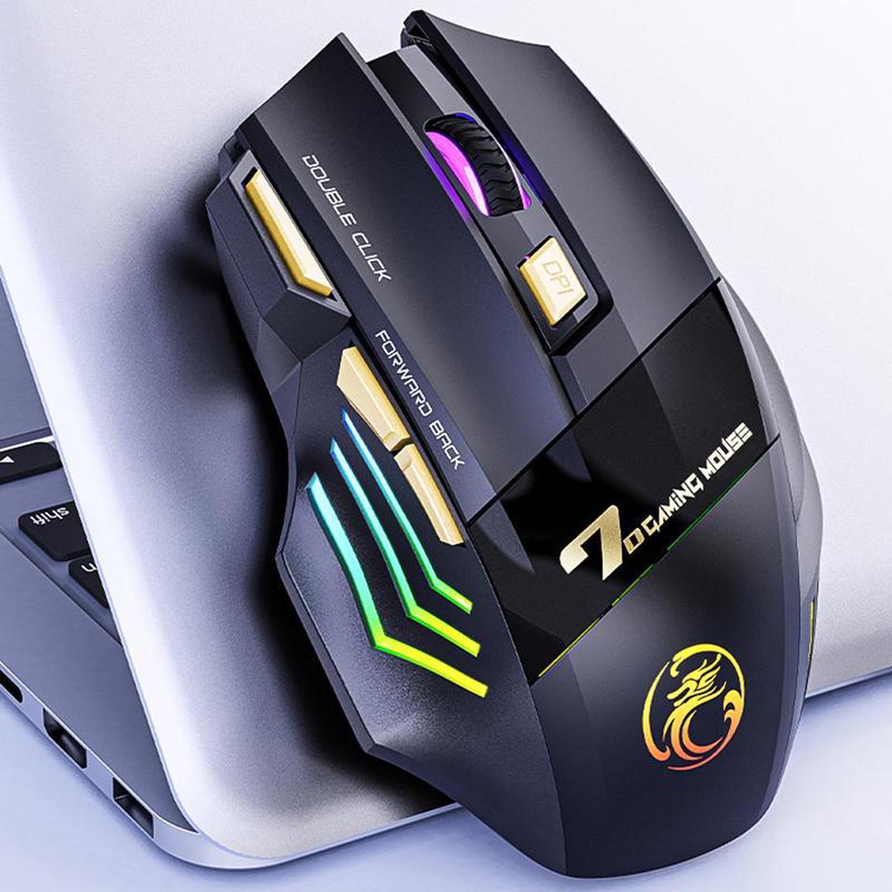 Alt view image 2 of 7 - iMICE GW-X7 7-button Silent Rechargeable Wireless Gaming Mouse with Colorful RGB Lights