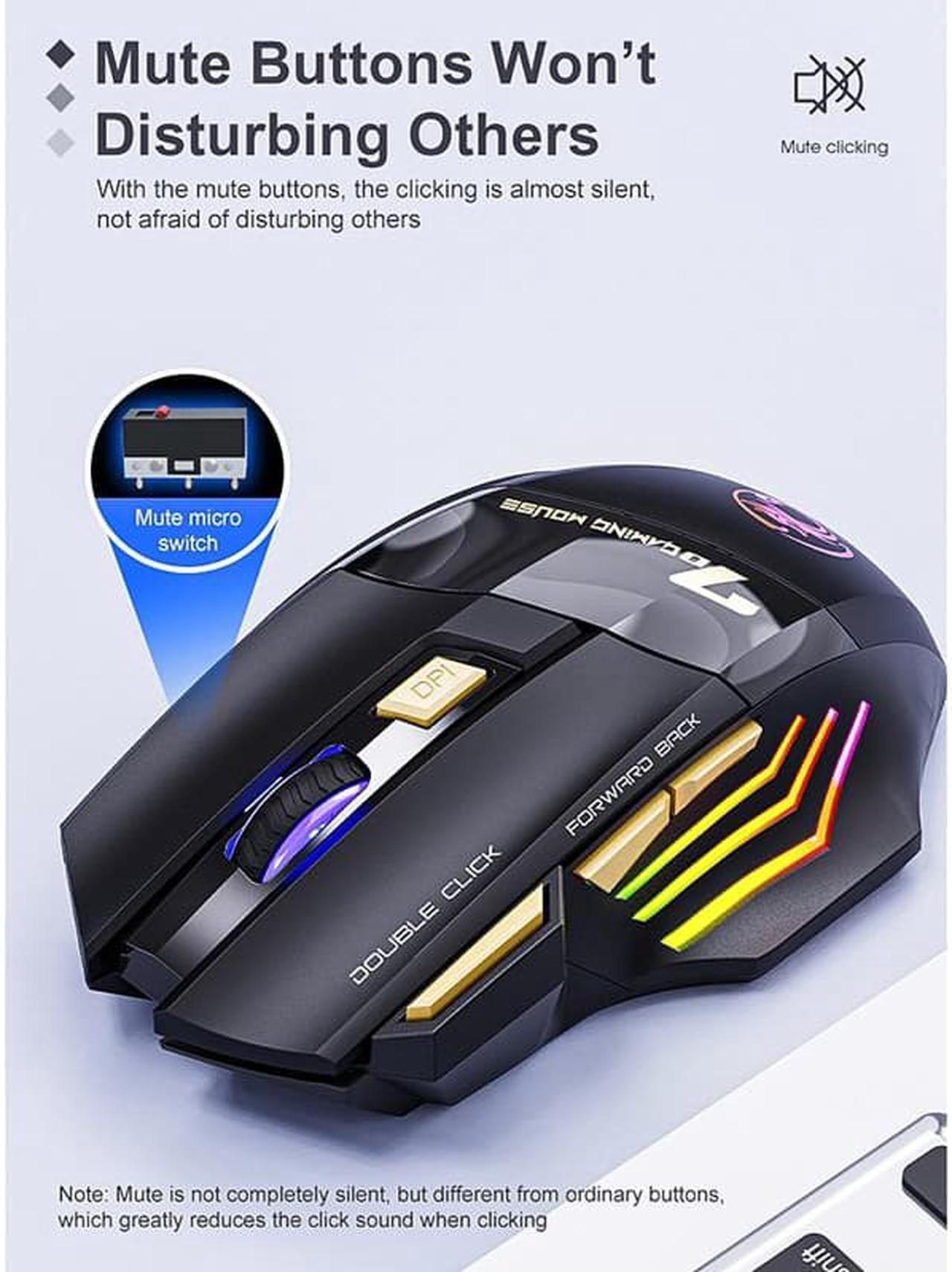 Alt view image 6 of 7 - iMICE GW-X7 7-button Silent Rechargeable Wireless Gaming Mouse with Colorful RGB Lights