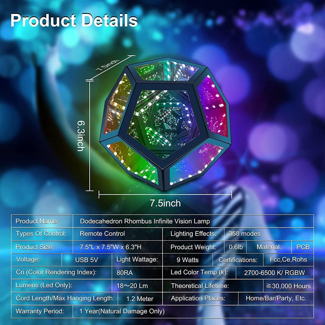 Alt view image 5 of 7 - Infinity Dodecahedron Gaming Light, Cool RGBW Led Desk Table lamp Light for Bedroom Gaming Room Decor, USB Color Mood Changing Ambient Night Lighting lamp for Adult Children