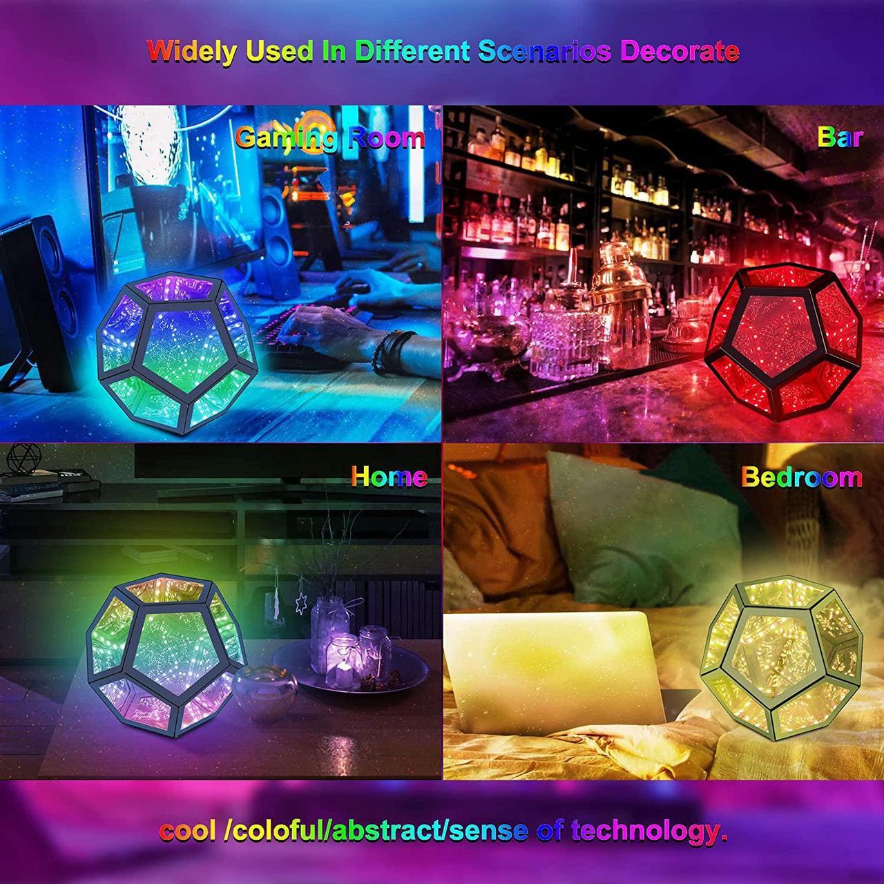 Alt view image 6 of 7 - Infinity Dodecahedron Gaming Light, Cool RGBW Led Desk Table lamp Light for Bedroom Gaming Room Decor, USB Color Mood Changing Ambient Night Lighting lamp for Adult Children