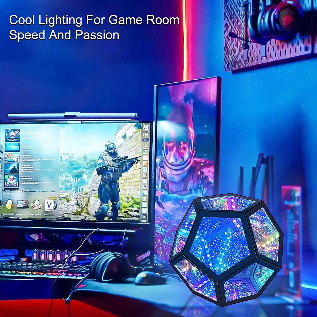 Alt view image 3 of 7 - Infinity Dodecahedron Gaming Light, Cool RGBW Led Desk Table lamp Light for Bedroom Gaming Room Decor, USB Color Mood Changing Ambient Night Lighting lamp for Adult Children