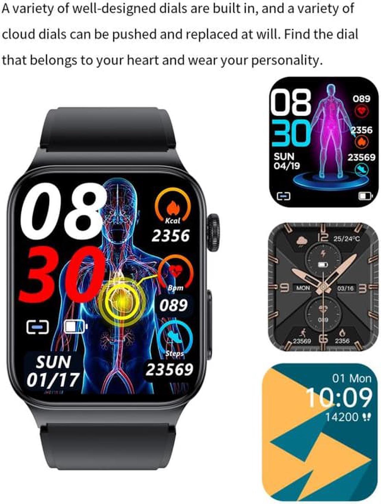 Alt view image 2 of 7 - E500 1.83 inch HD Square Screen Leather Watch Strap Smart Watch Supports ECG Monitoring / Non-invasive Blood Sugar Leather Strap(Black) (Black)