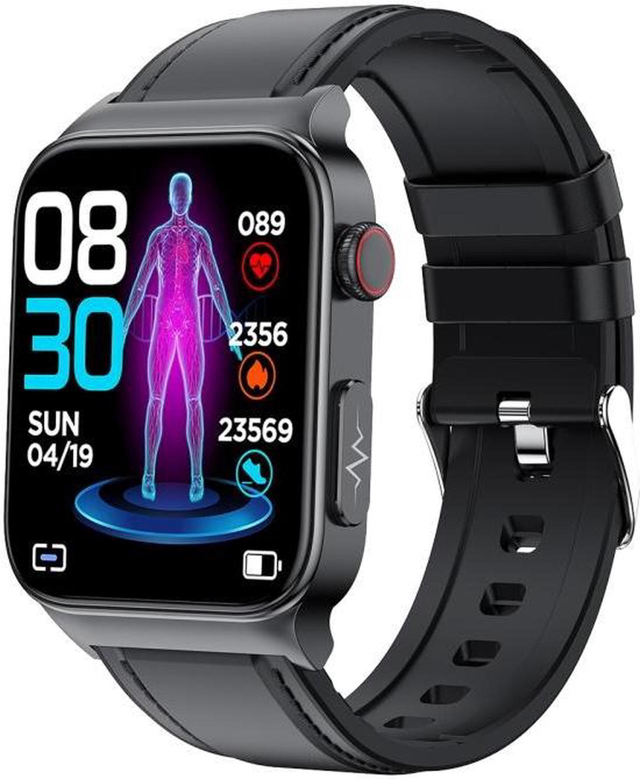 Main image of E500 1.83 inch HD Square Screen Leather Watch Strap Smart Watch Supports ECG Monitoring / Non-invasive Blood Sugar Leather Strap(Black) (Black)