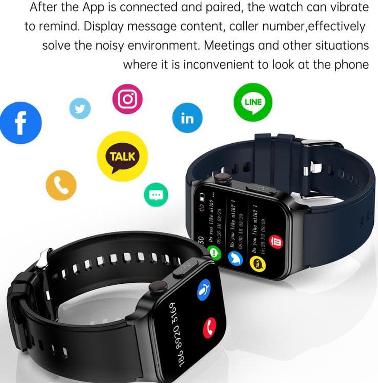 Alt view image 4 of 7 - E500 1.83 inch HD Square Screen Leather Watch Strap Smart Watch Supports ECG Monitoring / Non-invasive Blood Sugar Leather Strap(Black) (Black)