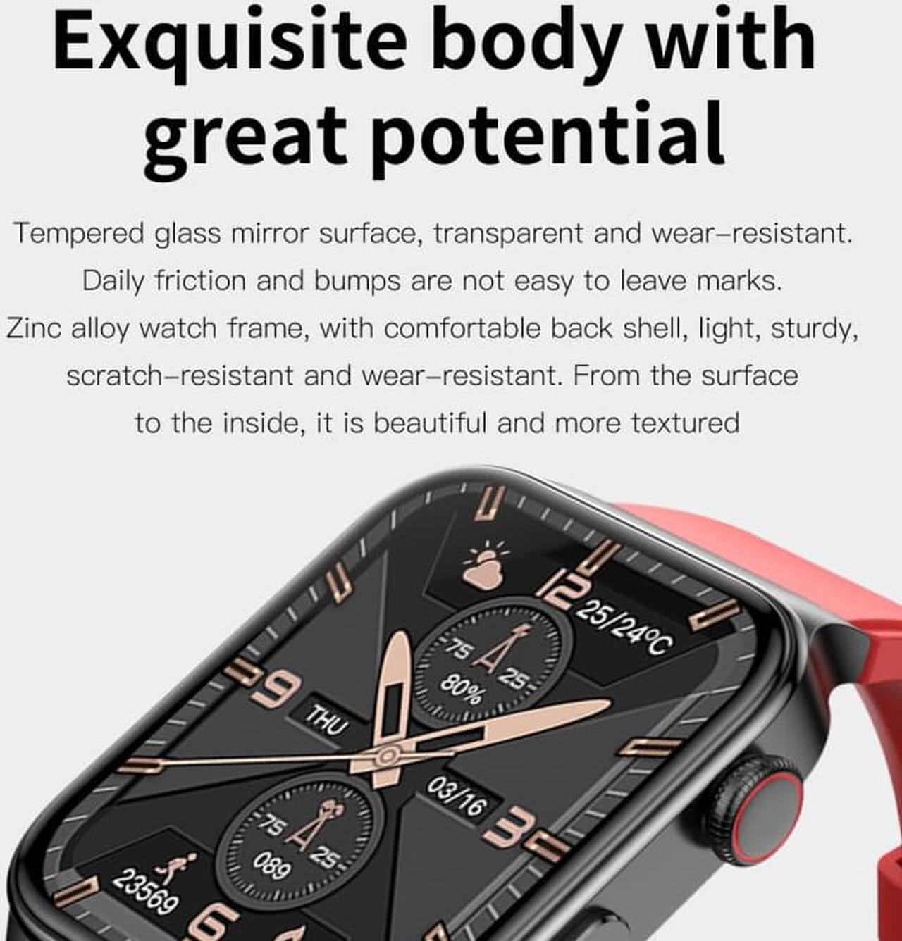 Alt view image 6 of 7 - E500 1.83 inch HD Square Screen Leather Watch Strap Smart Watch Supports ECG Monitoring / Non-invasive Blood Sugar Leather Strap(Black) (Black)
