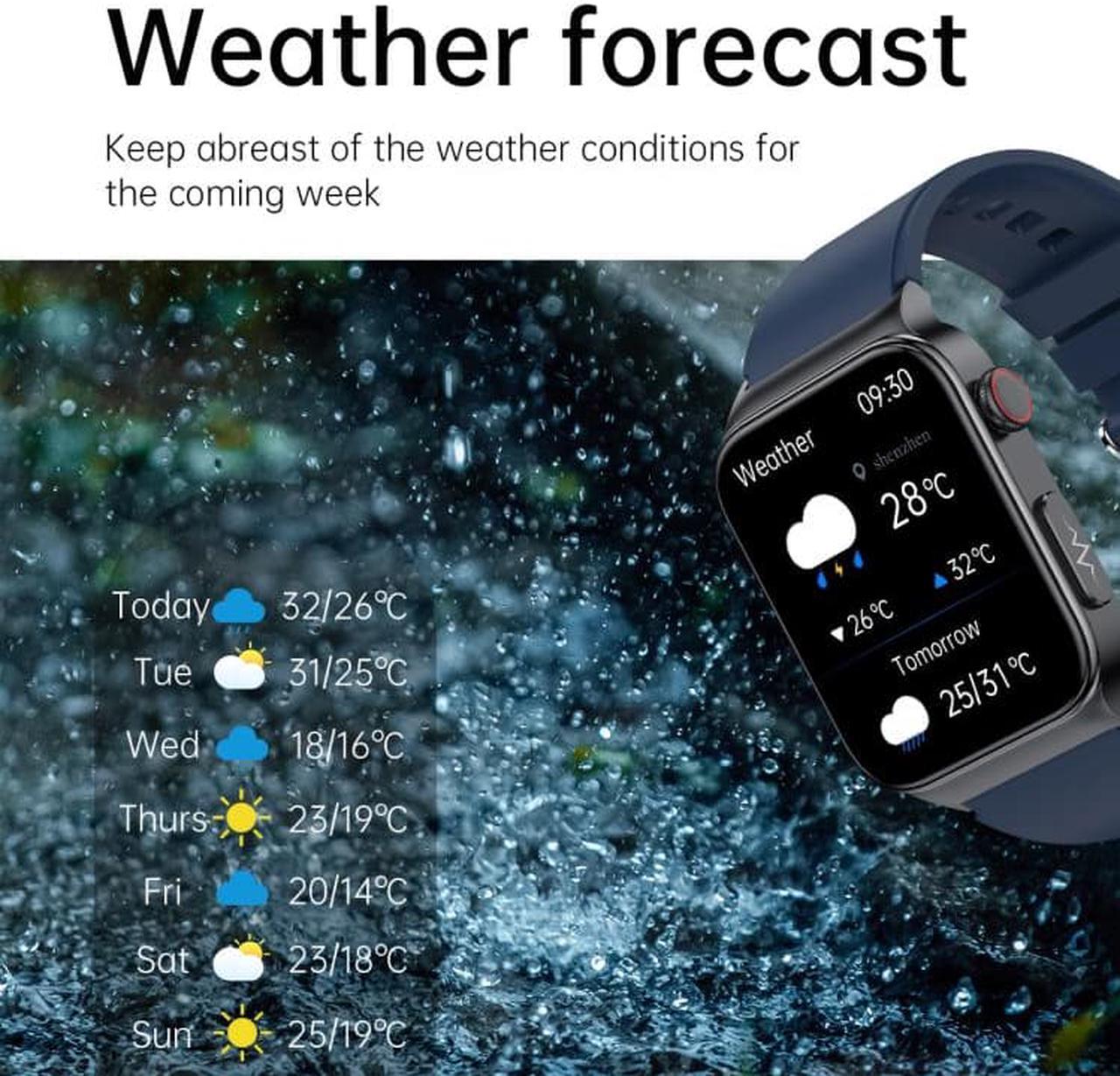 Alt view image 7 of 7 - E500 1.83 inch HD Square Screen Leather Watch Strap Smart Watch Supports ECG Monitoring / Non-invasive Blood Sugar Leather Strap(Black) (Black)