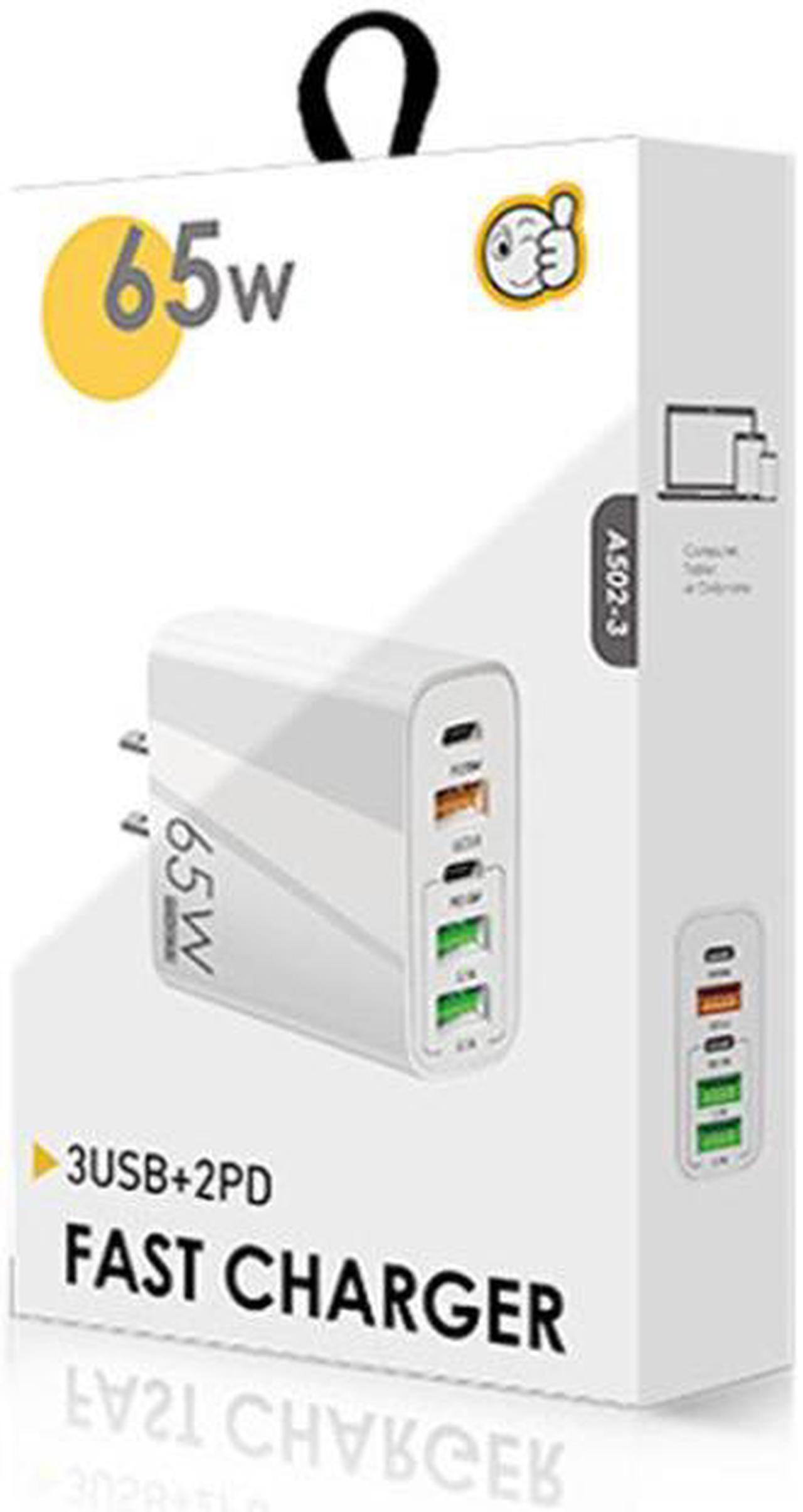 Alt view image 6 of 7 - 65W Dual PD Type-C + 3 x USB Multi Port Charger with 3A Type-C to 8 Pin Data Cable, US Plug