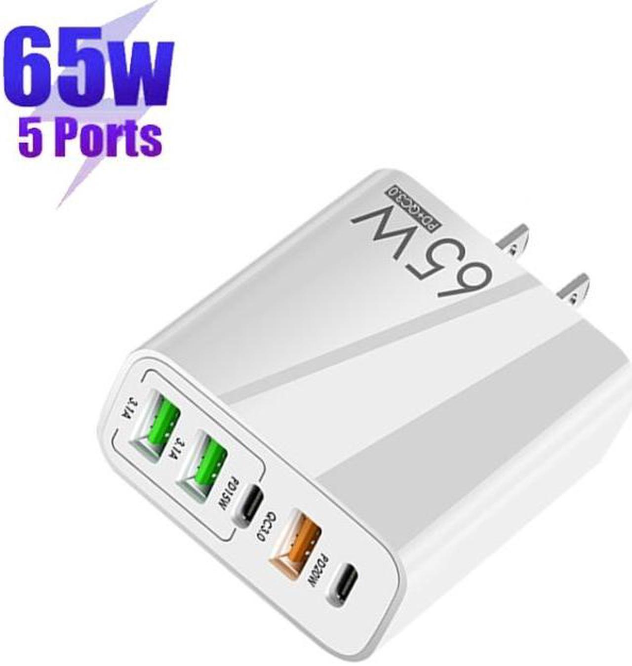 Alt view image 7 of 7 - 65W Dual PD Type-C + 3 x USB Multi Port Charger with 3A Type-C to 8 Pin Data Cable, US Plug
