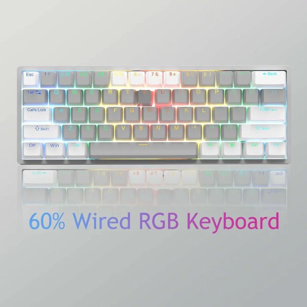 Alt view image 2 of 7 - AULA F3261 Type-C Wired Hot Swappable 61 Keys RGB Mechanical Keyboard (Gray White Red Shaft)