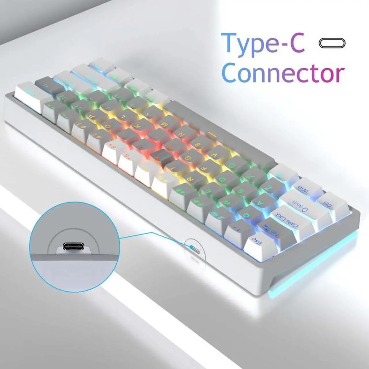 Alt view image 5 of 7 - AULA F3261 Type-C Wired Hot Swappable 61 Keys RGB Mechanical Keyboard (Gray White Red Shaft)