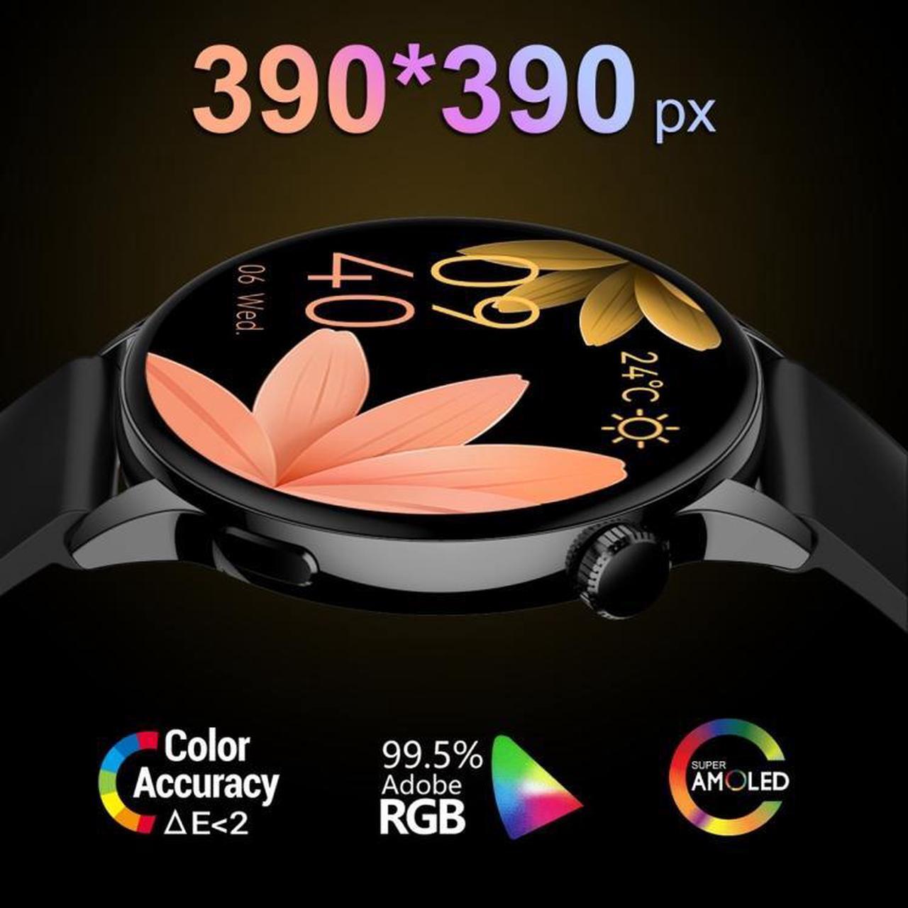 Alt view image 3 of 7 - HD1 1.3 Inch AMOLED Screen Smart Watch with NFC Function (Silver Steell+Silicone Strap)