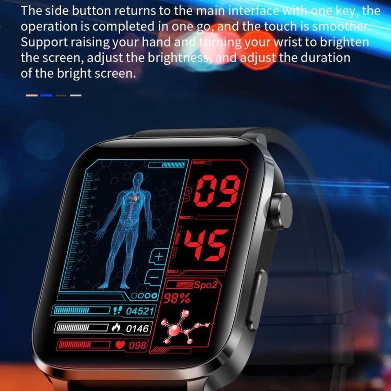 Alt view image 6 of 7 - F100 1.7 inch HD Square Screen TPU Strap Smart Watch Supports Body Temperature Monitoring/Blood Oxygen Monitoring TPU Strap(Black) (Black)