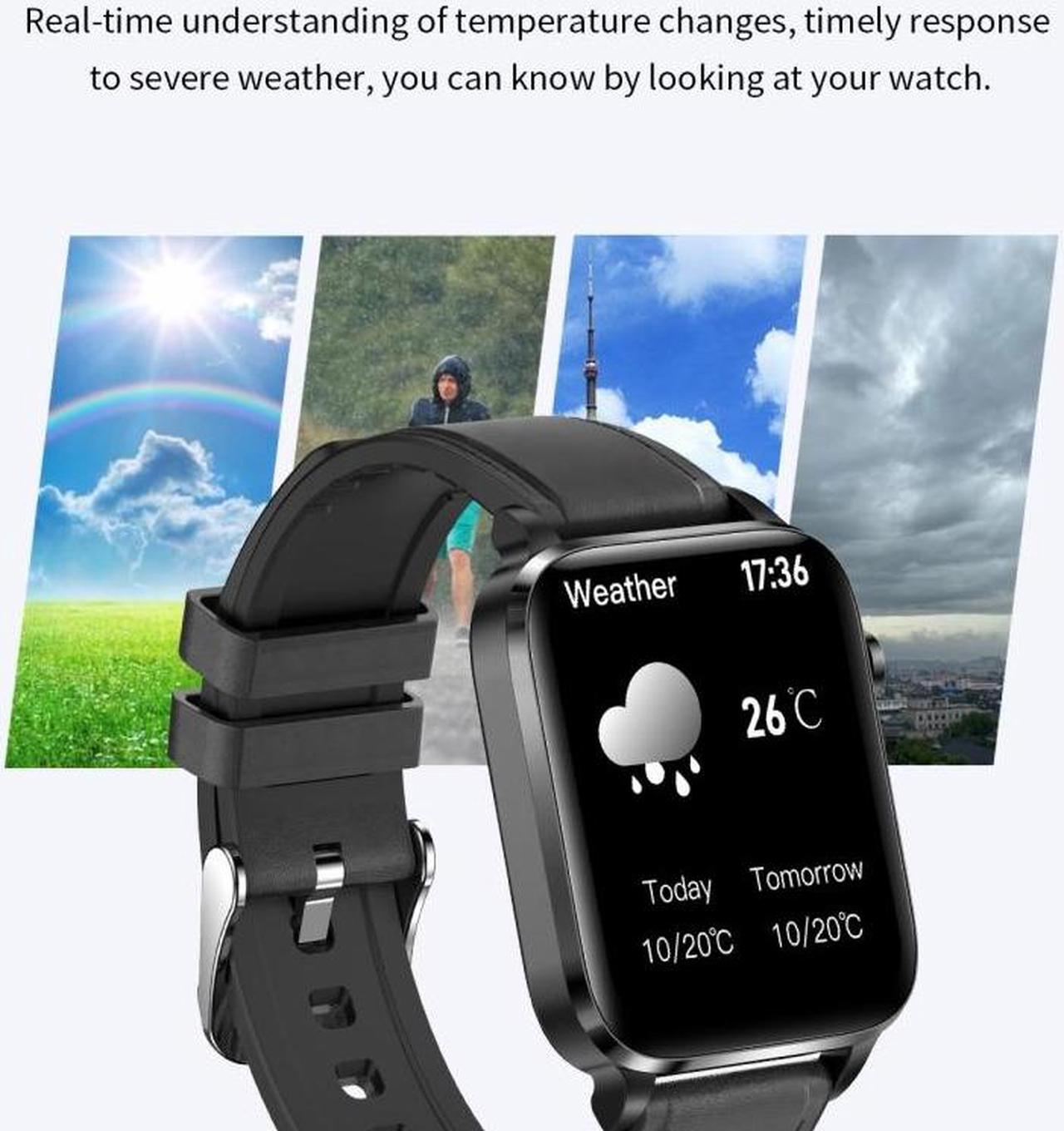 Alt view image 3 of 7 - F100 1.7 inch HD Square Screen TPU Strap Smart Watch Supports Body Temperature Monitoring/Blood Oxygen Monitoring TPU Strap(Black) (Black)