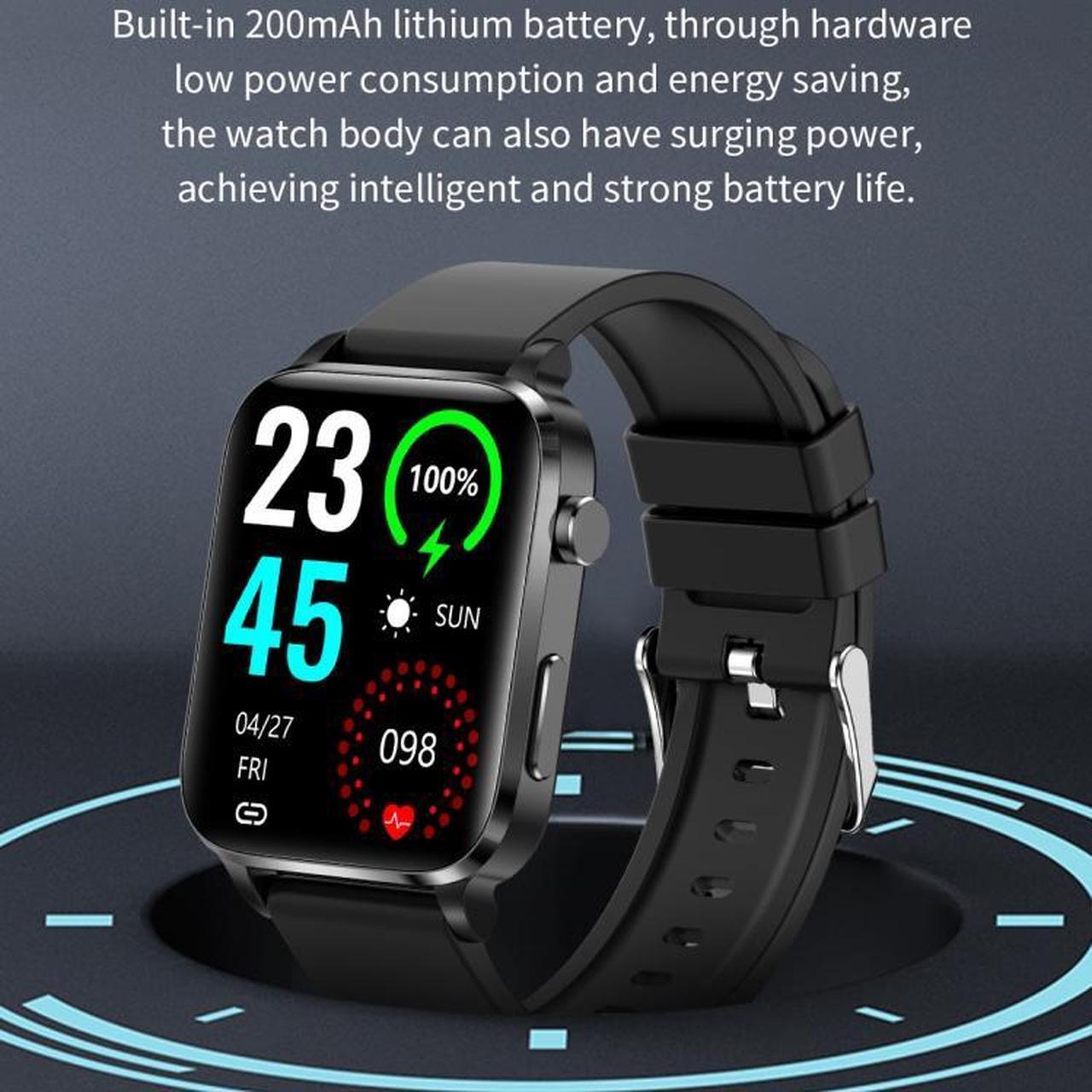 Alt view image 5 of 7 - F100 1.7 inch HD Square Screen TPU Strap Smart Watch Supports Body Temperature Monitoring/Blood Oxygen Monitoring TPU Strap(Black) (Black)