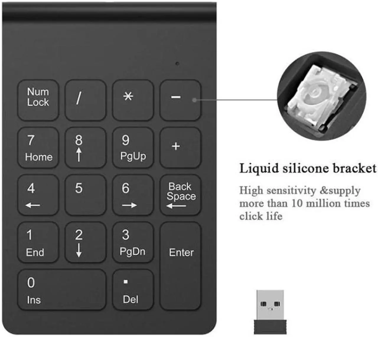 Alt view image 4 of 7 - 18 Keys 2.4GHz Mini USB Numeric Keypad Wireless Black