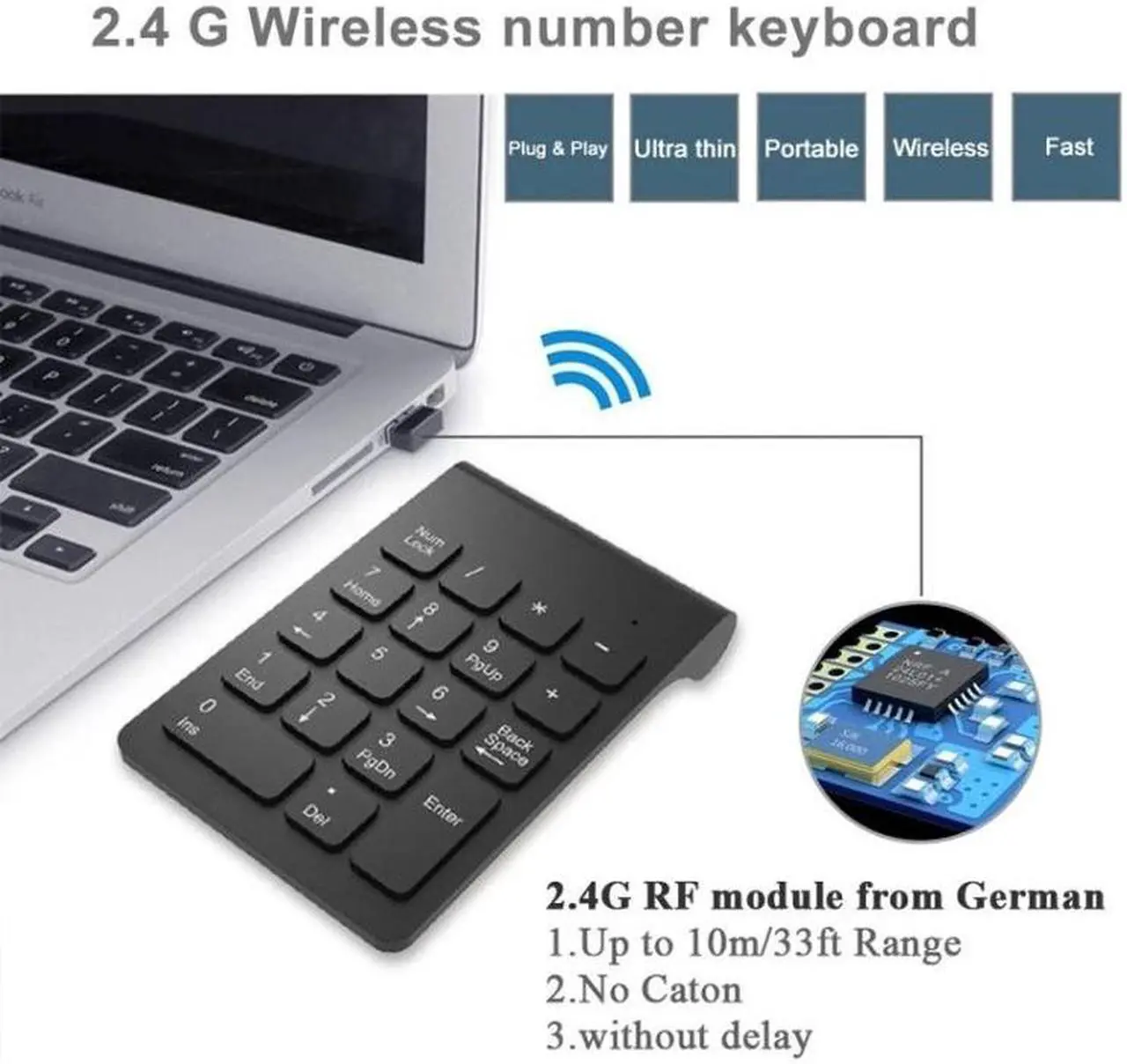 Alt view image 5 of 7 - 18 Keys 2.4GHz Mini USB Numeric Keypad Wireless Black