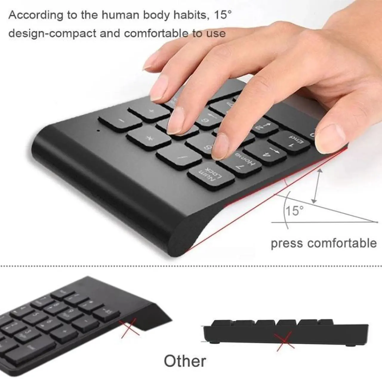 Alt view image 6 of 7 - 18 Keys 2.4GHz Mini USB Numeric Keypad Wireless Black
