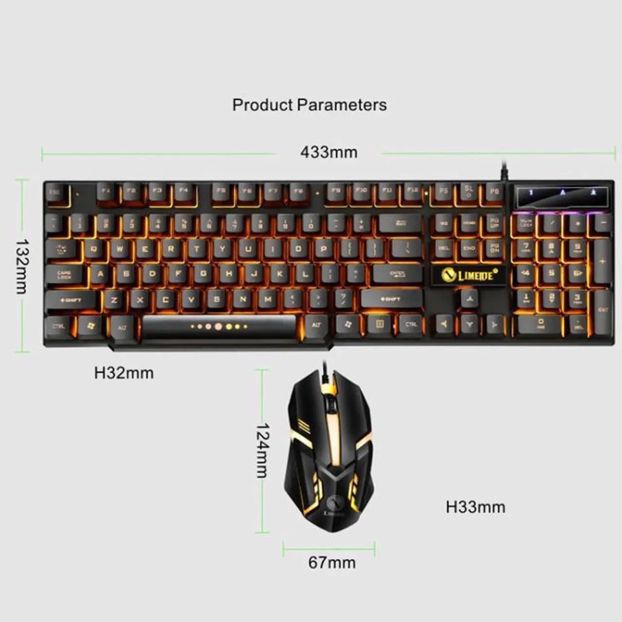 Alt view image 2 of 7 - LIMEIDE GTX300 1600DPI 104 Keys USB Rainbow Suspended Backlight Wired Luminous Keyboard and Mouse Set, Cable Length: 1.4m (Black)