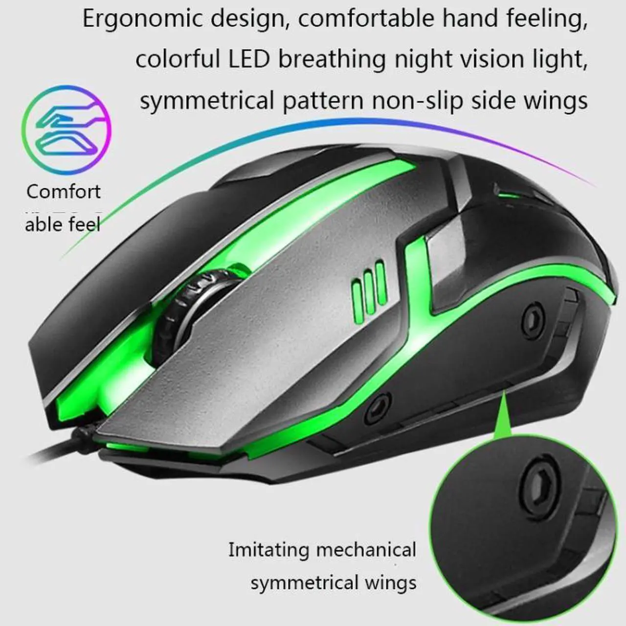 Alt view image 3 of 7 - LIMEIDE GTX300 1600DPI 104 Keys USB Rainbow Suspended Backlight Wired Luminous Keyboard and Mouse Set, Cable Length: 1.4m (Black)
