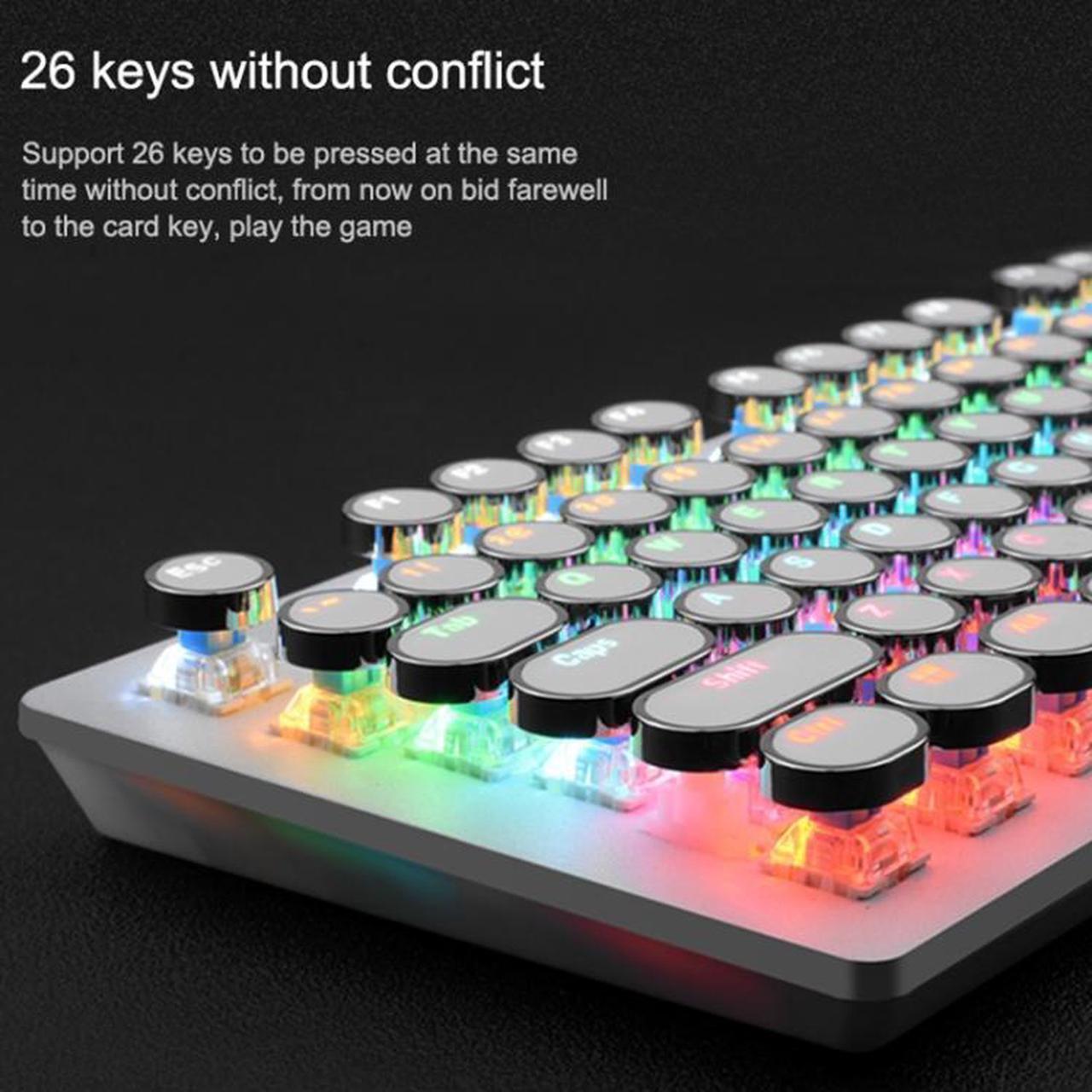 Alt view image 4 of 6 - MSEZ HJK920-7 104-keys Electroplated Transparent Character Punk Keycap Colorful Backlit Wired Mechanical Gaming Keyboard, Support Autonomous Shaft Change (White)
