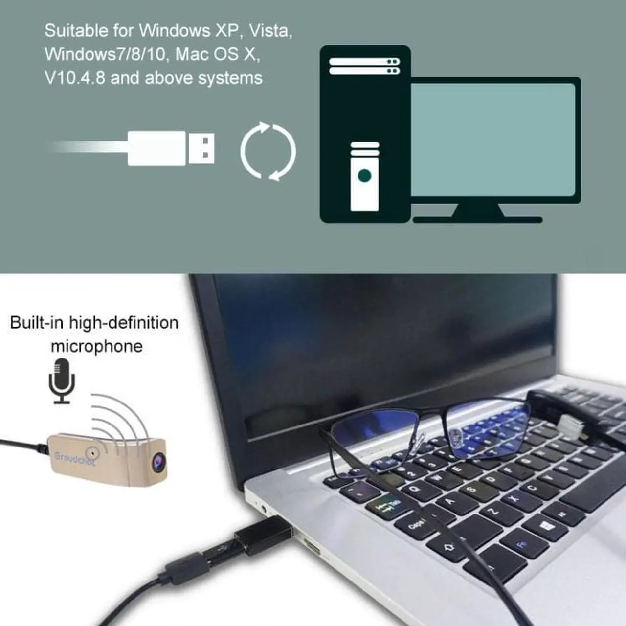 Alt view image 5 of 7 - Groudchat JP1DV1 1080P HD Smart Camera Mobile Phone USB Live Camera for Glasses Legs, Built-in and