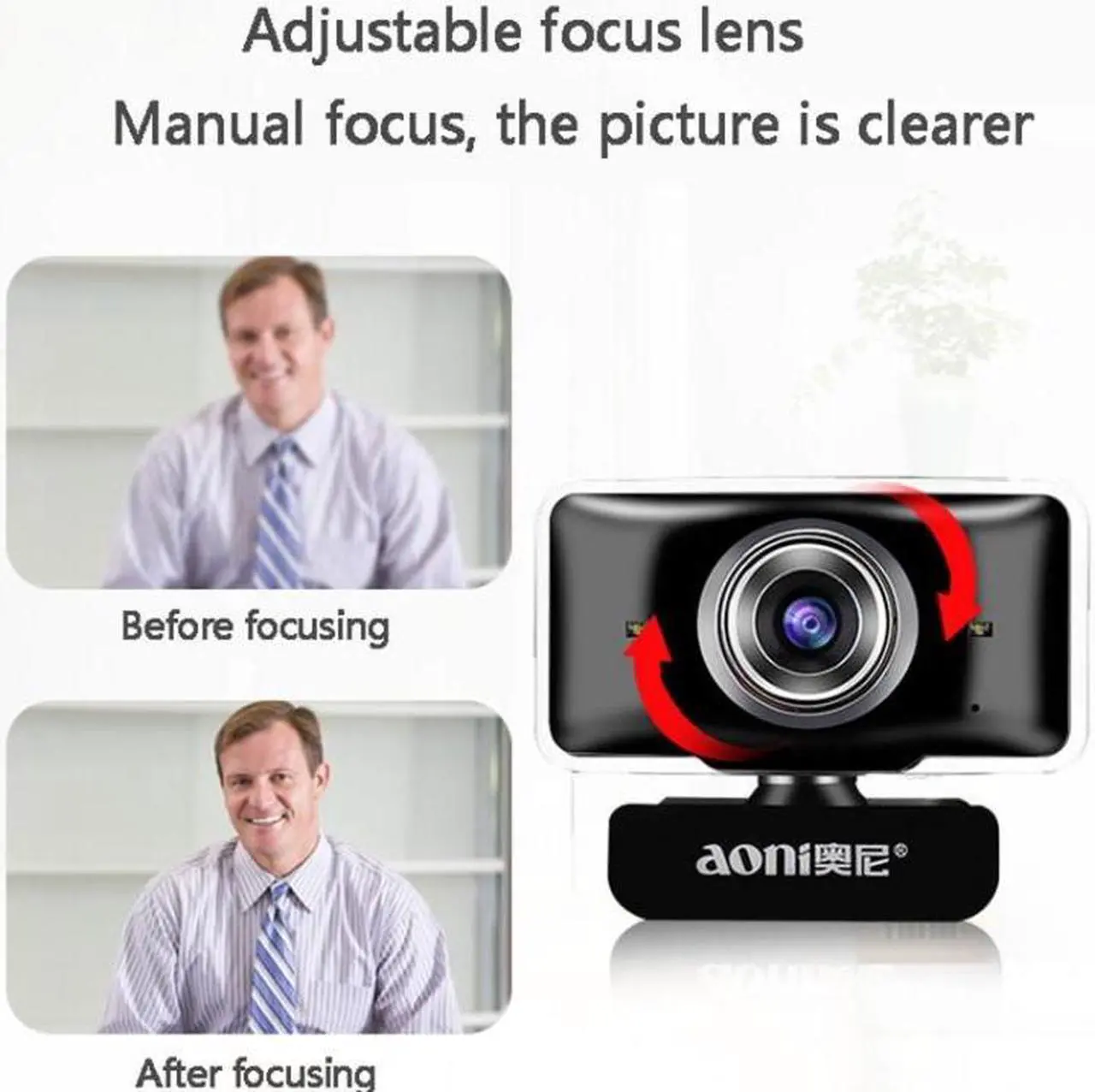 Alt view image 6 of 7 - Aoni C11 720P 150-degree Wide-angle Manual Focus HD Computer Camera with Microphone