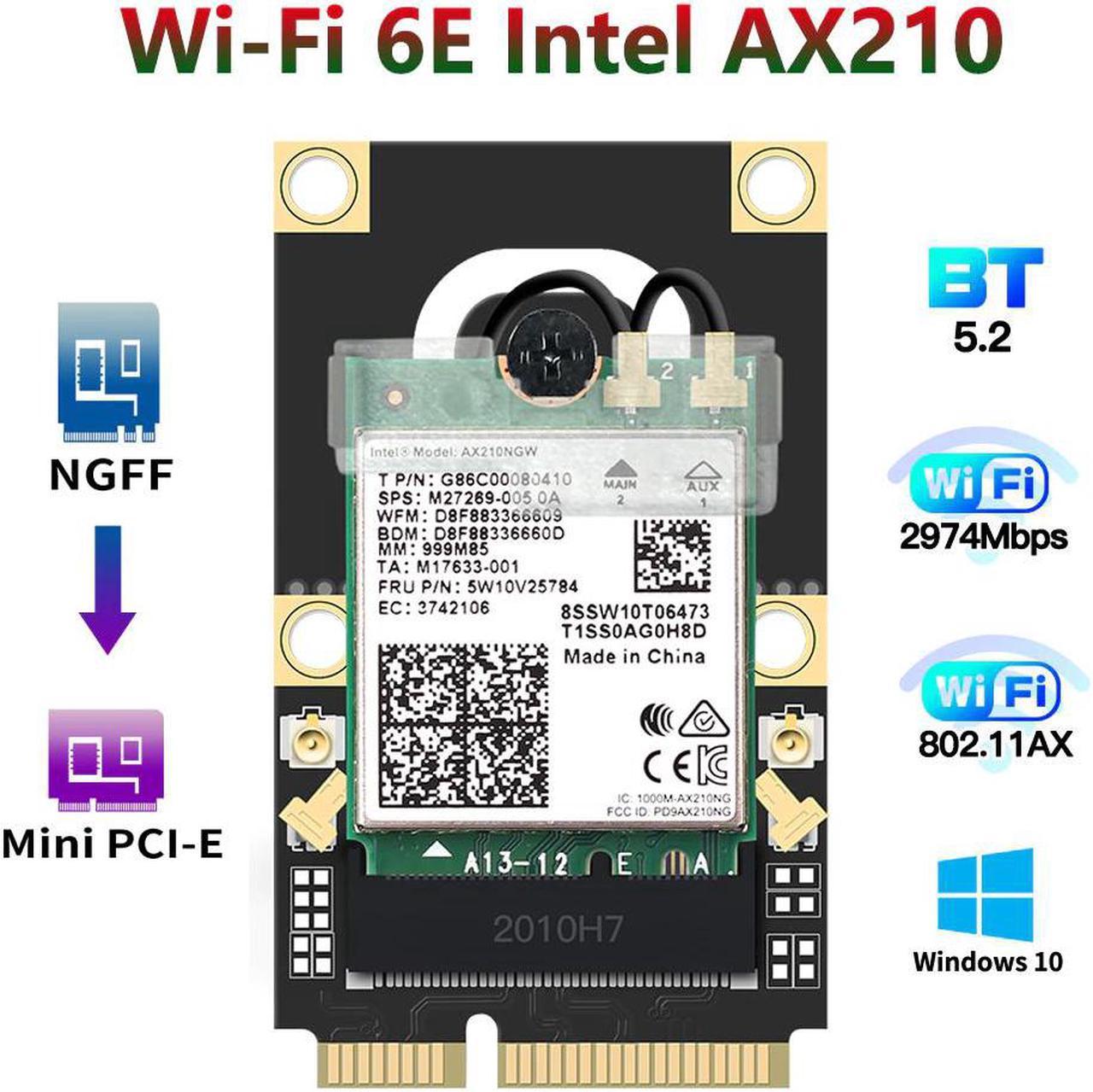 Mini PCI-E Wifi 6E Adapter Intel AX210 Bluetooth 5.2 Wifi 6 Card 2.4G 5Ghz 6Ghz Wireless 3000Mbps AX210NGW 802.11ax/ac 160Mhz