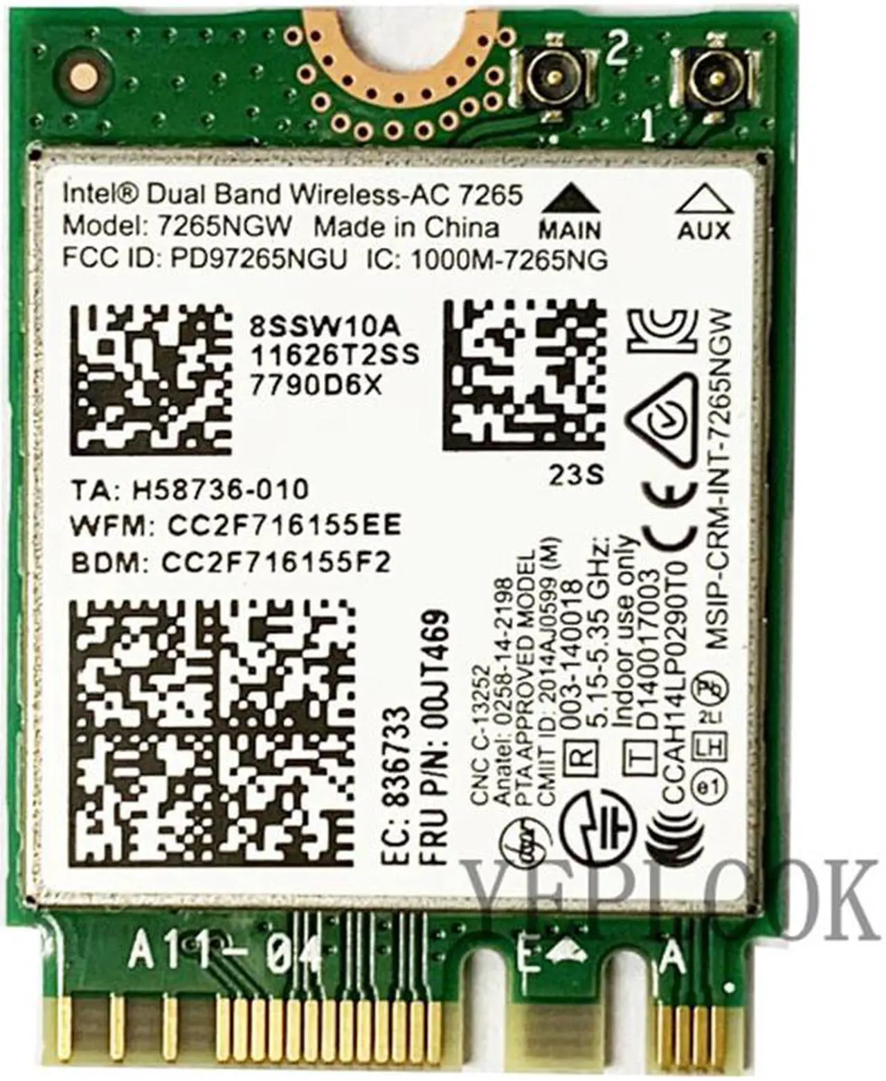 Main image of Wireless-AC 7265NGW 7265AC 867Mbps Dual Band 2.4G/5GHz Wifi+BT4.0 802.11AC a/b/g/n M.2 NGFF Wifi Card for L450 L550 E450c E550 X250