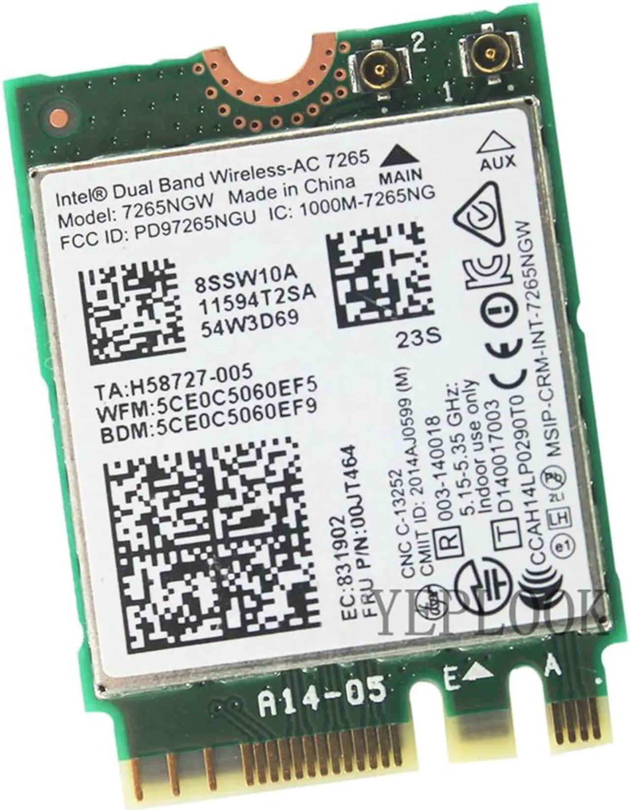 Alt view image 2 of 5 - Wireless-AC 7265NGW 7265AC 867Mbps Dual Band 2.4G/5GHz Wifi+BT4.0 802.11AC a/b/g/n M.2 NGFF Wifi Card for L450 L550 E450c E550 X250