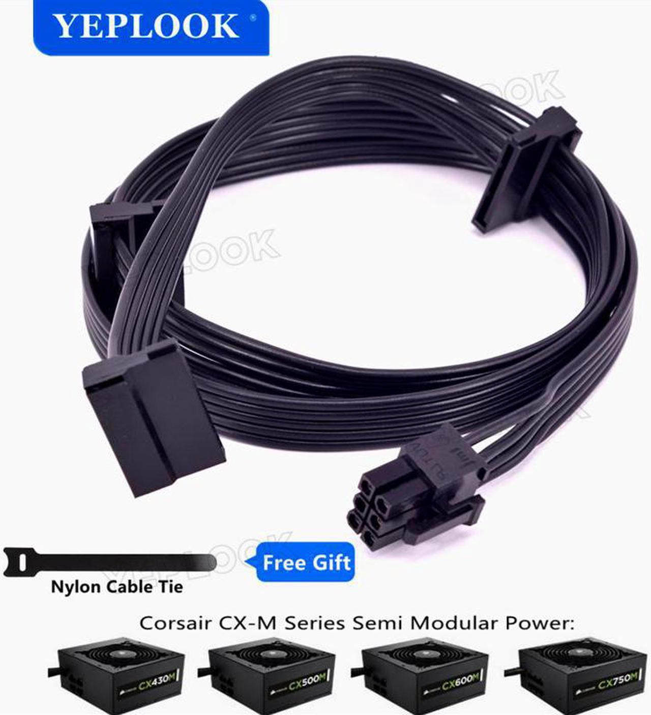 PCIe 6Pin to 3 SATA 15Pin Cable for Corsair CX-M Series CX850M CX750M CX600M CX500M CX430M GPU PSU Power Supply 18AWG 50+15+15cm