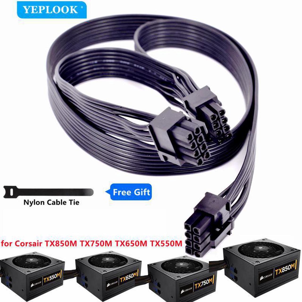 PCIe 8Pin to Dual 8Pin 6+2Pin GPU PSU Cable For Corsair TX850M TX750M TX650M TX550M TX-M Series Semi Modular PSU 18AWG 60CM+20CM