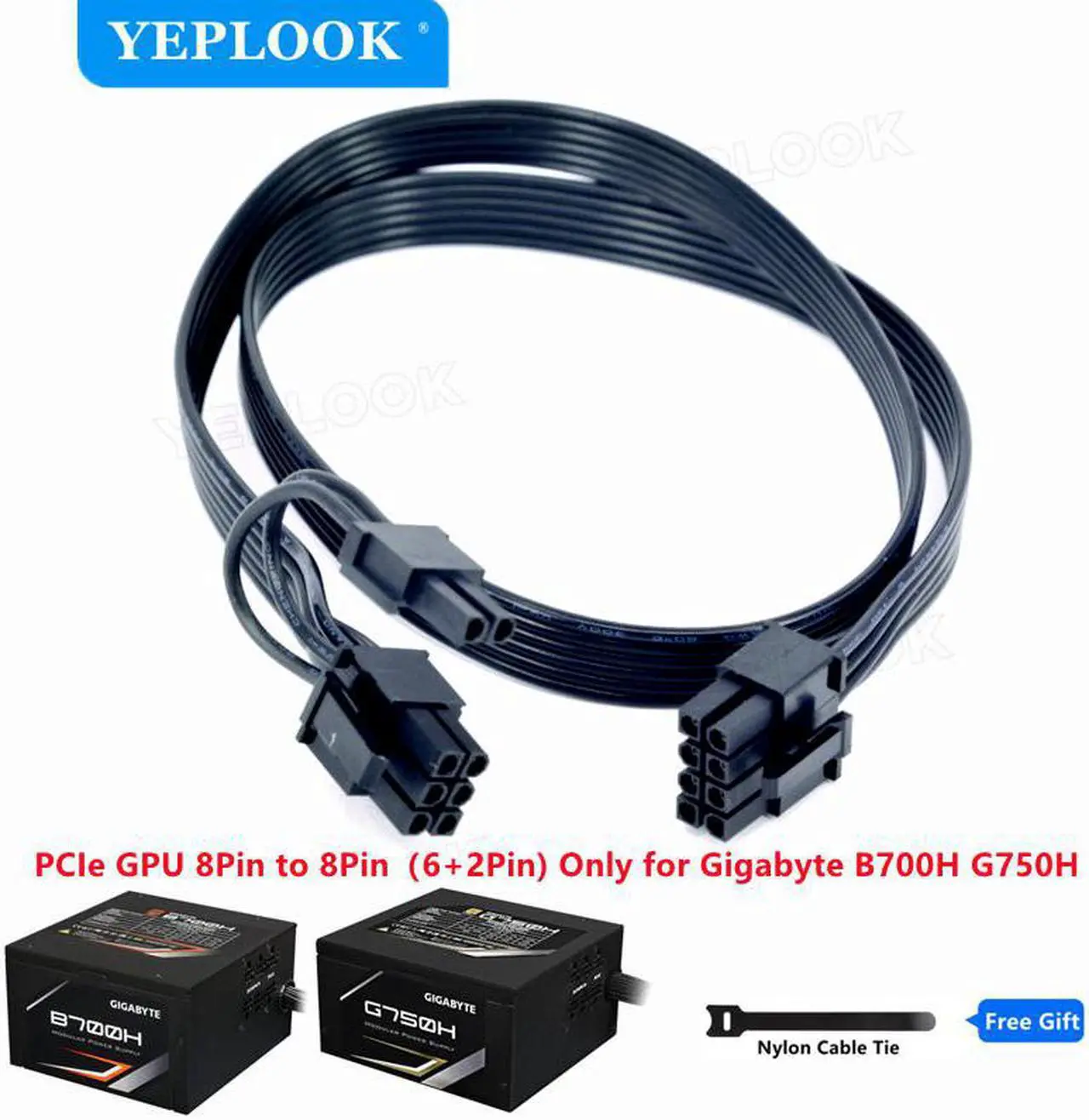 Main image of PCIe 8Pin to 8Pin 6+2Pin Single 8Pin/6Pin GPU Cable 60CM 18AWG For GIGABYTE 80Plus Gold Semi Modular B700H 700W, G750H 750W