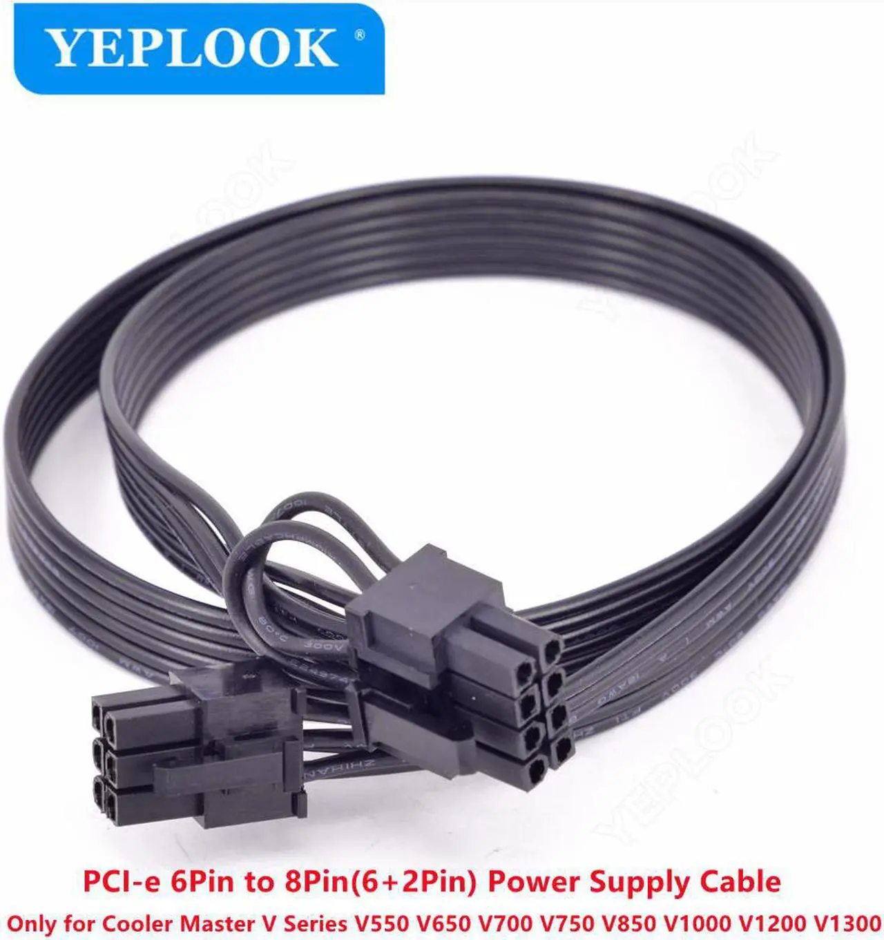 Alt view image 2 of 4 - PCIe 6Pin to 8Pin 6+2Pin GPU Power Cable 60CM 18AWG For CoolerMaster V Series Gold Fully Modular V550 V650 V750 V850 V1000 V1300