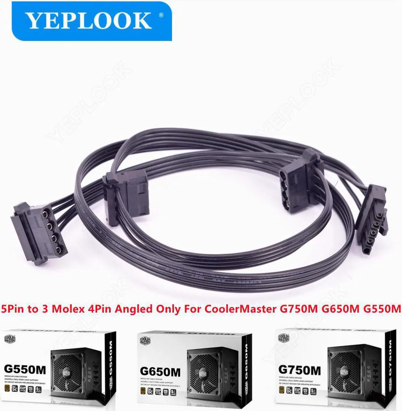 Main image of 5Pin to 3 Port Molex 4Pin IDE Angled Cooling Fan Power Supply Cable For CoolerMaster GM Series G750M G650M G550M Semi-Modular