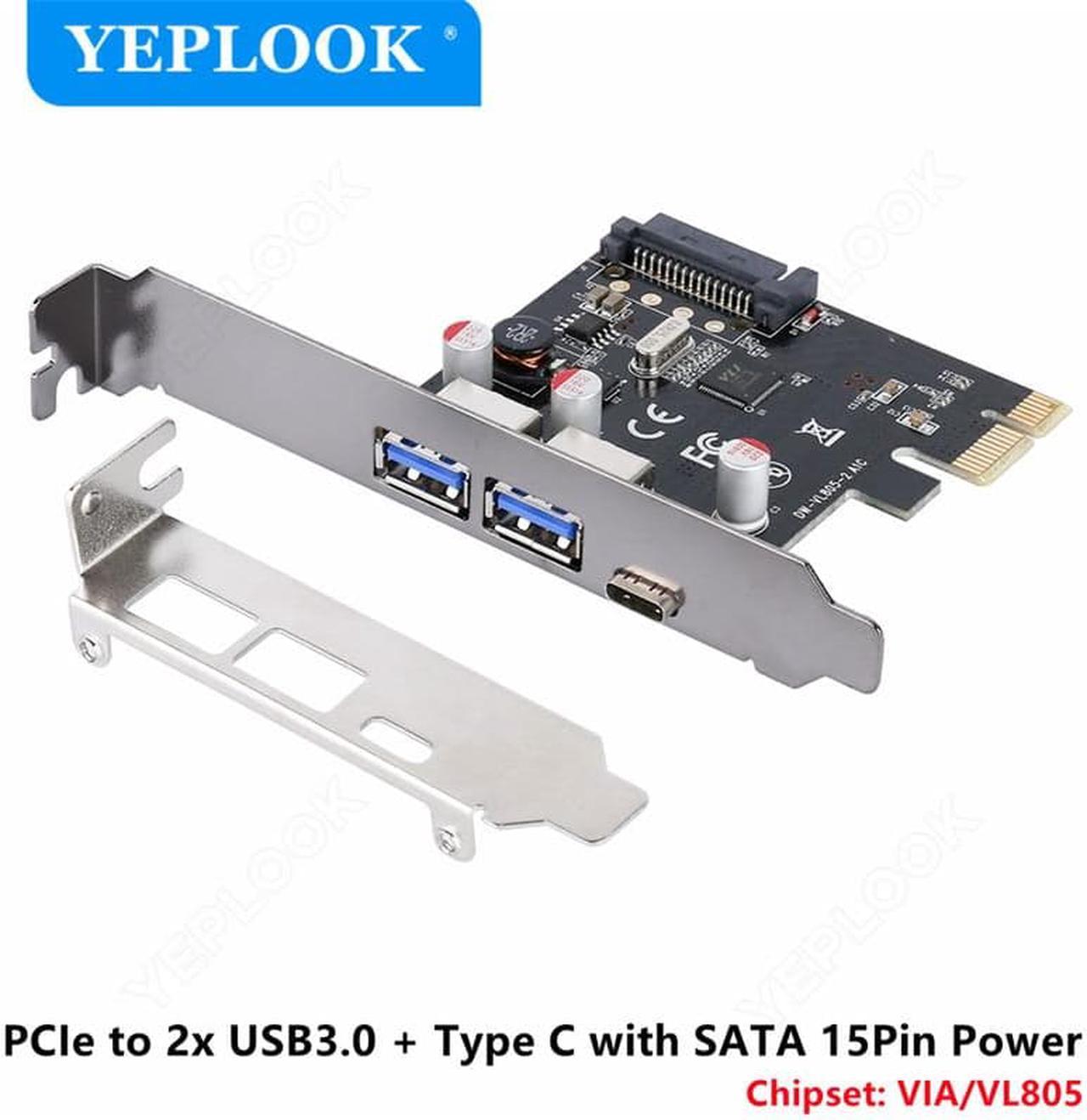 PCIe to 2x USB3.0 and Type C with SATA 15Pin Expansion Card USB 3.0 Type A+USB 3.1 Riser Card USB3.0 Hub Adapter VL806 Chipset