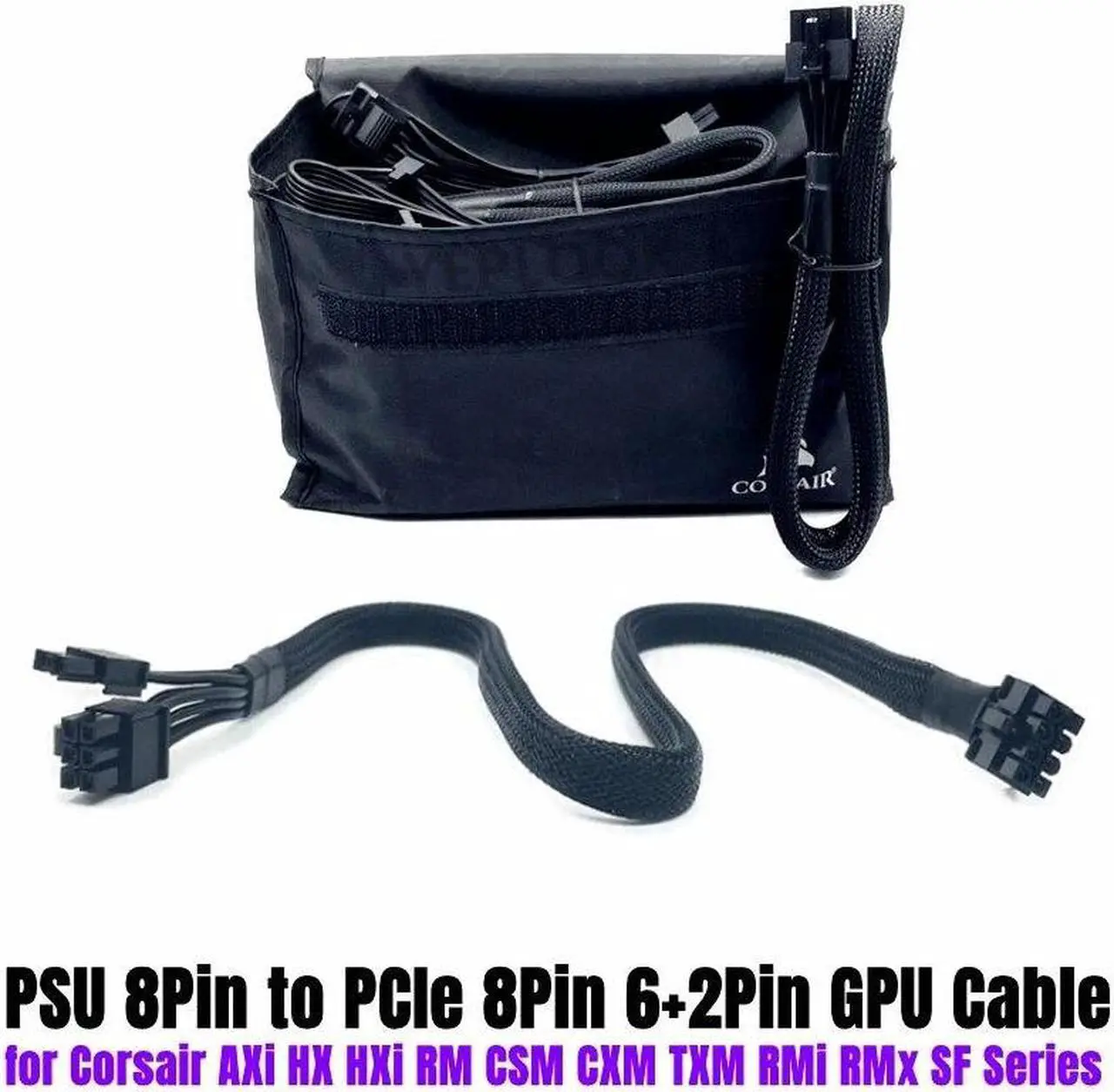 Alt view image 2 of 6 - PSU 8Pin to PCIe 6+2Pin GPU VGA Power Cable Sleeved Net for CORSAIR CX430M CX500M CX600M CX750M 80Plus Bronze Modular Power Unit