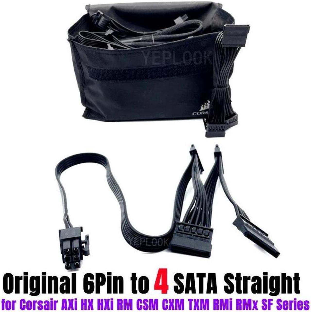 Main image of 6Pin to 4x SATA Straight SSD HDD Power Cable for CORSAIR CX430 CX450 CX500 CX600 CX650 CX750 Type 3 Modular Power Supply 18AWG