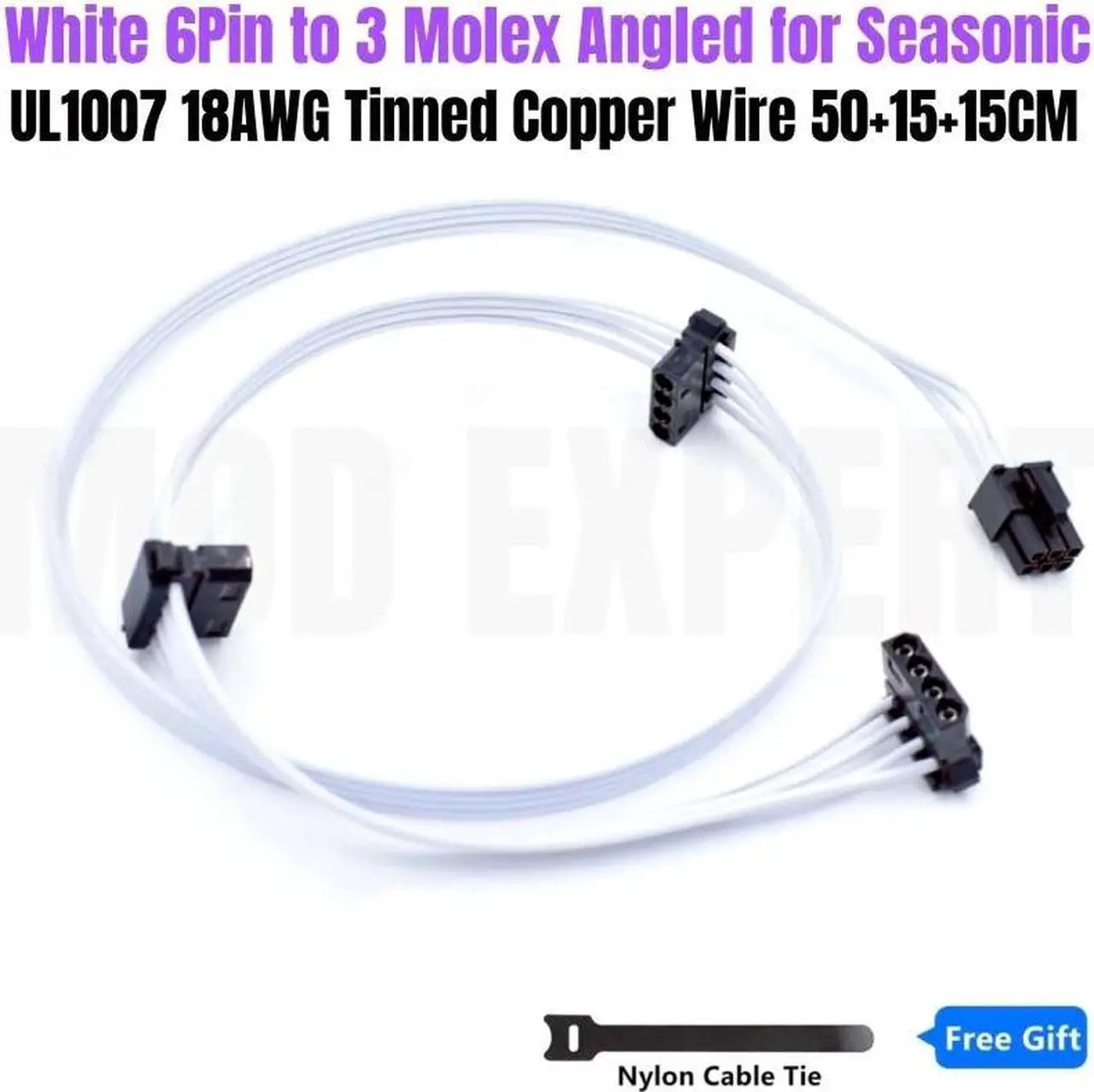 Main image of White 6Pin to 3 Molex IDE 4Pin Cooling Fan Power Cable for Seasonic FOCUS GX-1000 GX-850 GX-750 WHITE GOLD Modular Power Supply