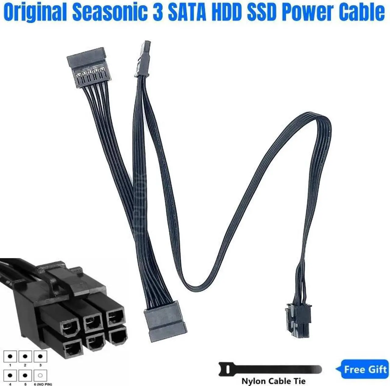 Main image of Original Seasonic 6Pin to 3 SATA Straight SSD HDD Power Cable for Seasonic PRIME, FOCUS, Platinum, CORE, M12II EVO, SnowSilent
