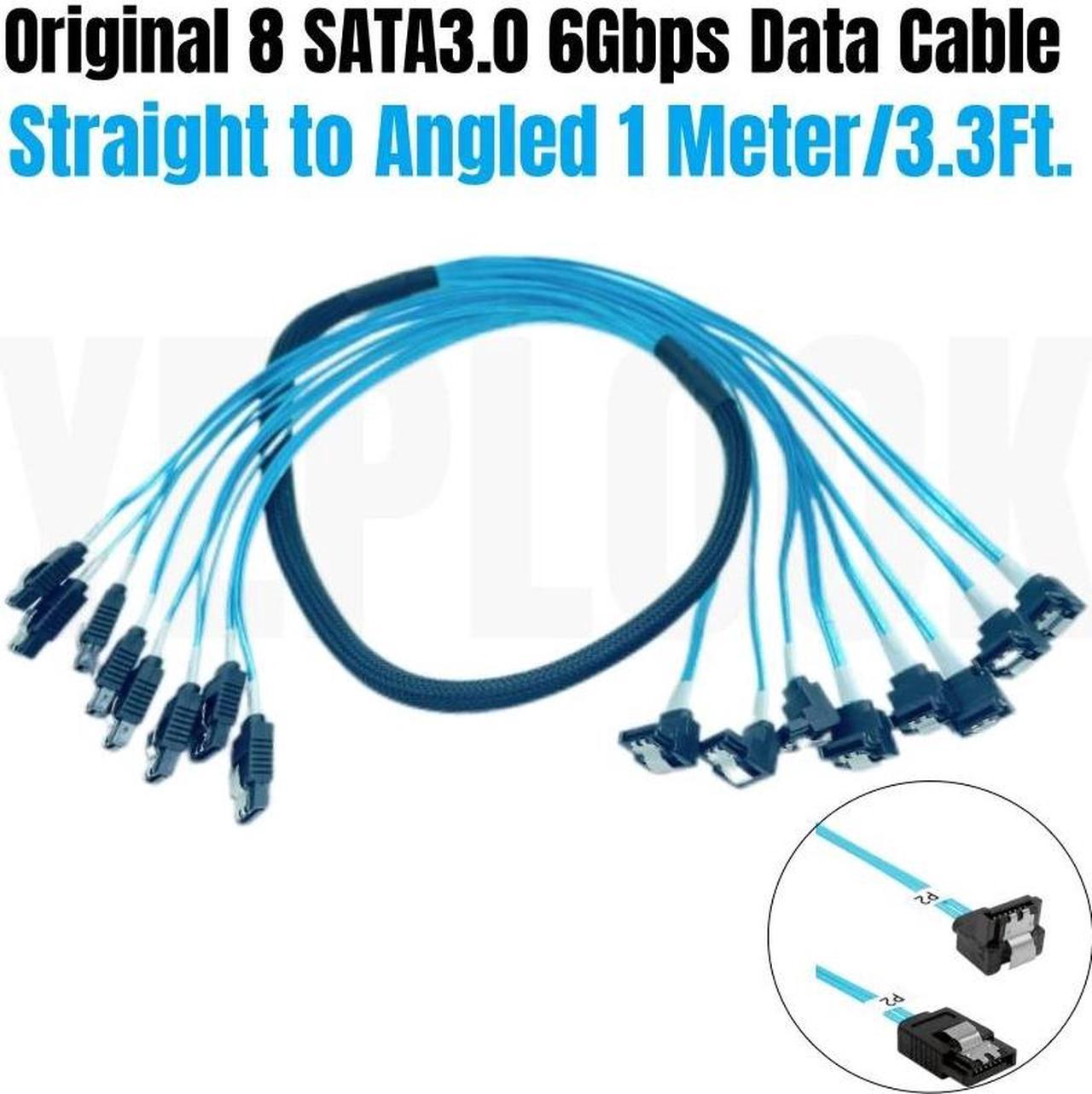 8 SATA3.0 1M/3.3Ft. Straight to Angled 6Gbps Data Cable for BTC Mining, NAS, HDD SSD, Optical CD DVD Drive, Computer Server Host