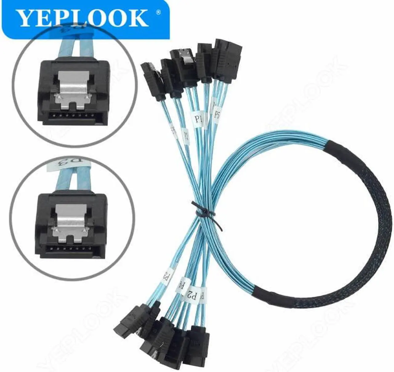 Alt view image 4 of 4 - 4 SATA To 4 SATA SATA3.0 6Gbps 7Pin SAS Cable for Server Hard Drive Data Cable 0.5M(1.6ft)
